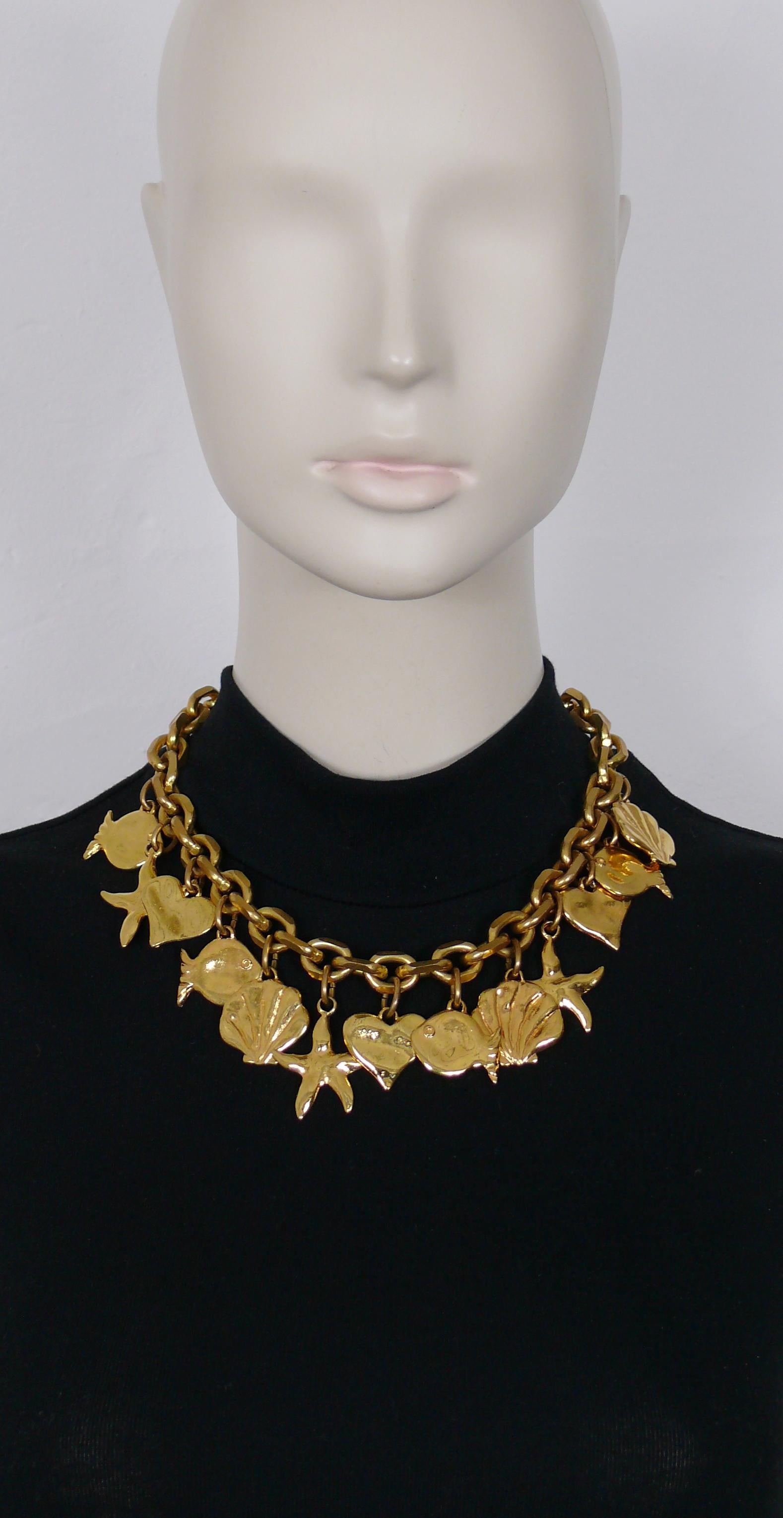 Edouard Rambaud Vintage Gold Toned Sea Life Charms Necklace In Fair Condition In Nice, FR