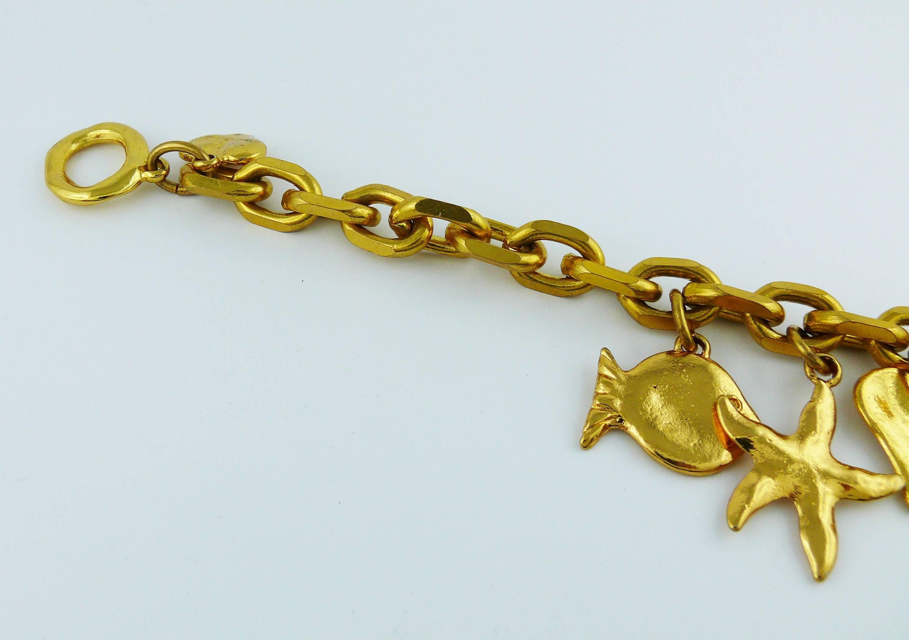 Edouard Rambaud Vintage Gold Toned Sea Life Charms Necklace In Excellent Condition In Nice, FR