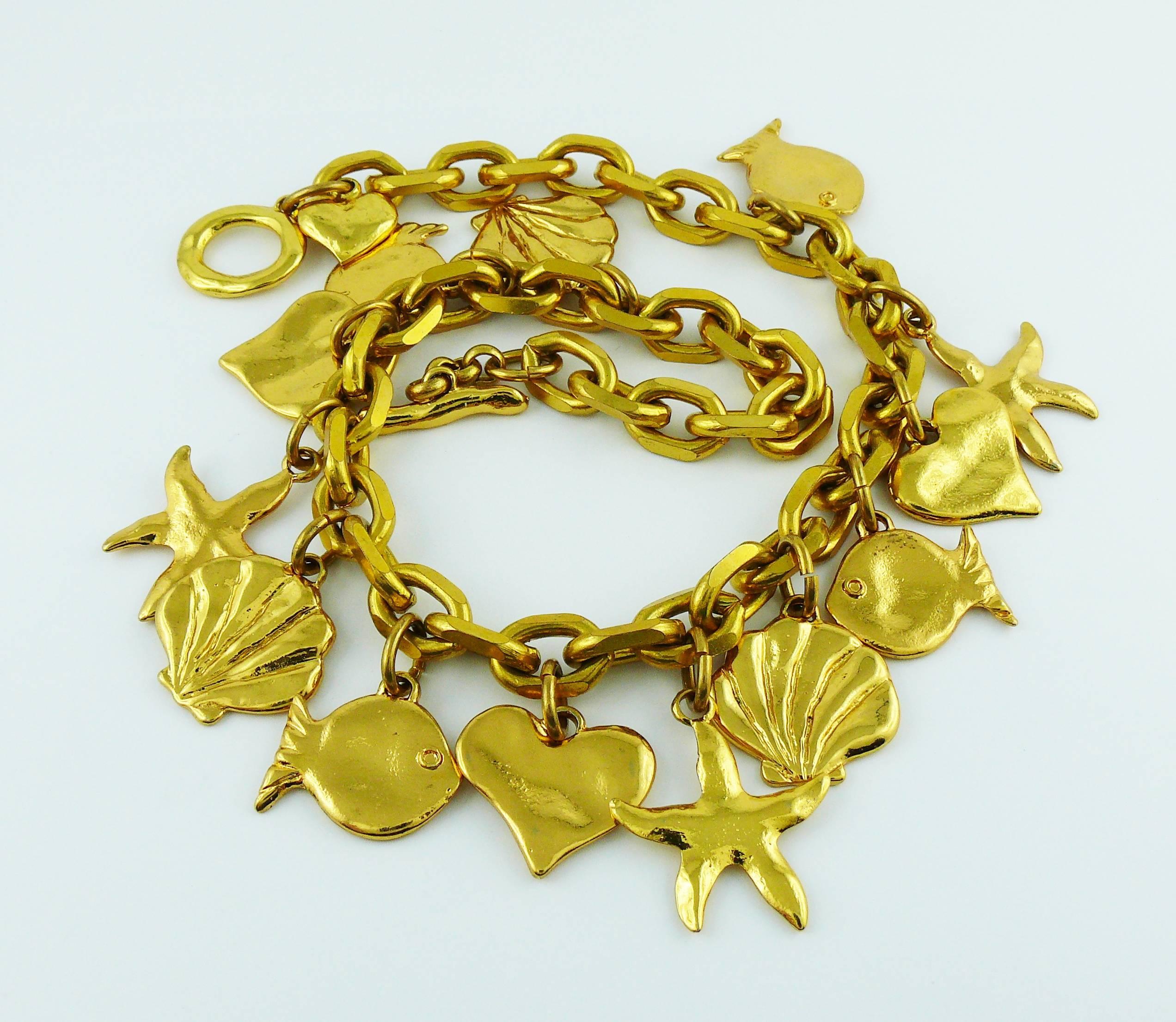 Edouard Rambaud Vintage Gold Toned Sea Life Charms Necklace 1