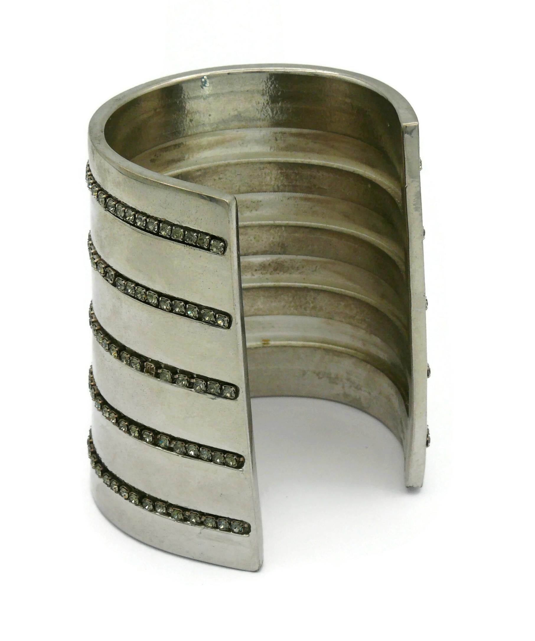 EDOUARD RAMBAUD Vintage Jewelled Silver Tone Cuff Bracelet For Sale 5