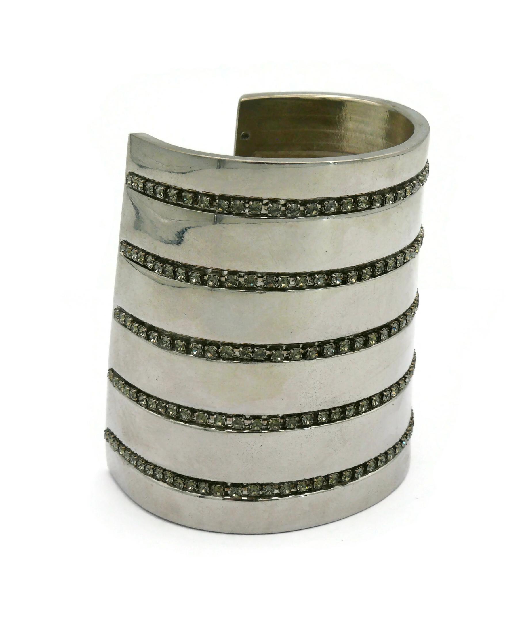 Women's EDOUARD RAMBAUD Vintage Jewelled Silver Tone Cuff Bracelet For Sale