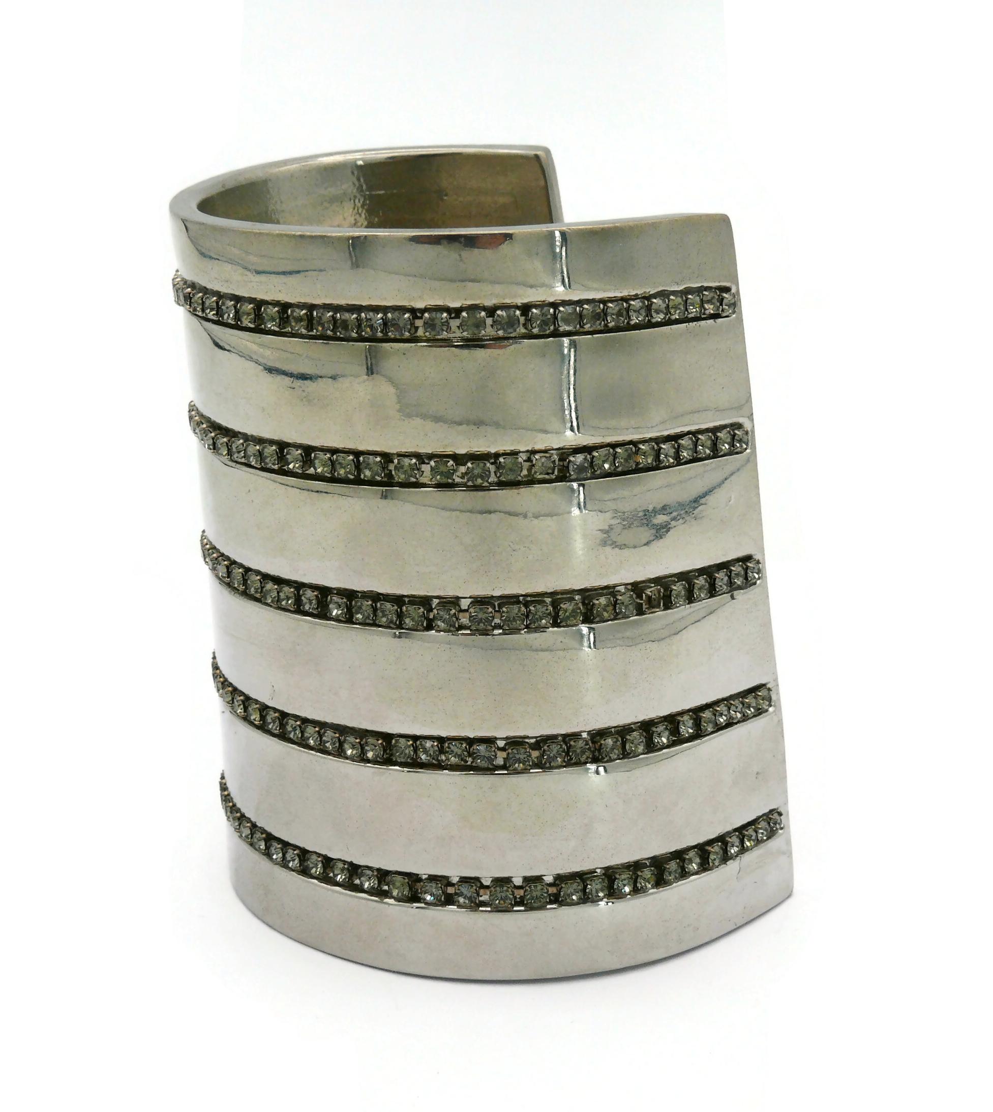 EDOUARD RAMBAUD Vintage Jewelled Silver Tone Cuff Bracelet For Sale 2