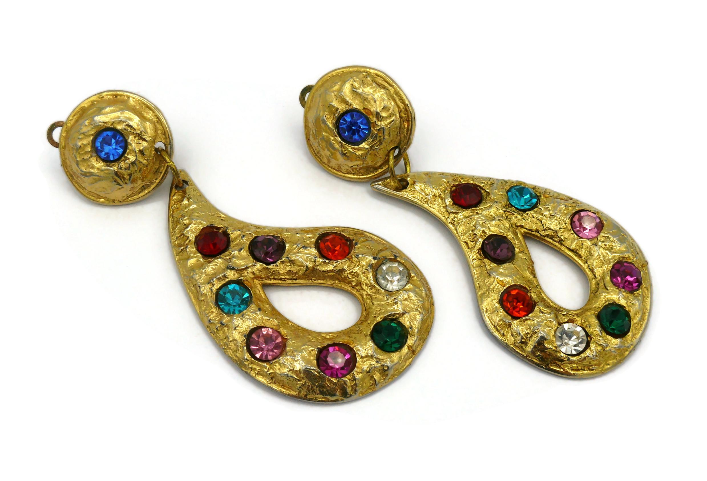 EDOUARD RAMBAUD Vintage Ohrringe mit massiven Juwelen und baumelnden Ohrringen Damen im Angebot
