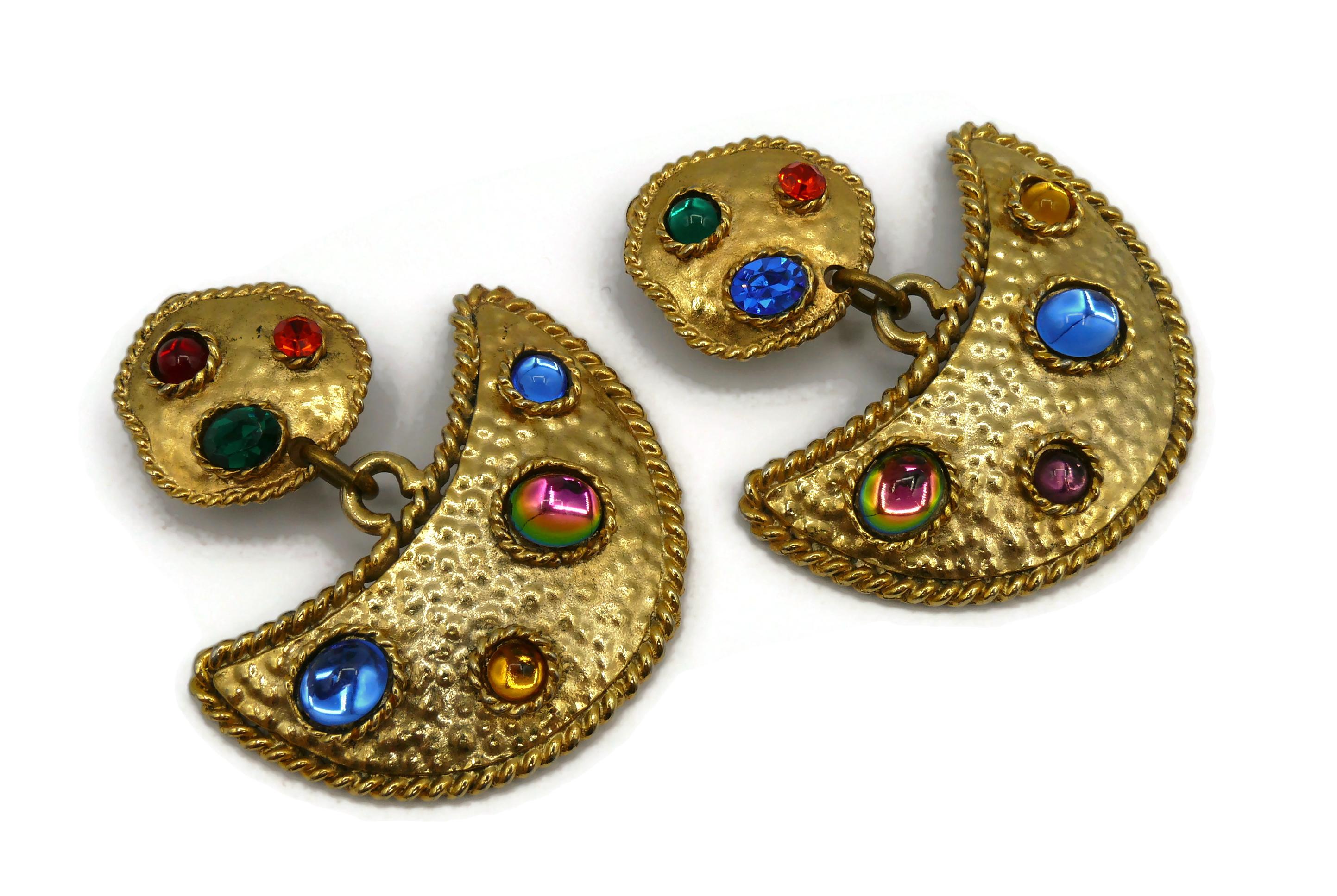 EDOUARD RAMBAUD Vintage Massive Jewelled Dangling Earrings In Good Condition For Sale In Nice, FR
