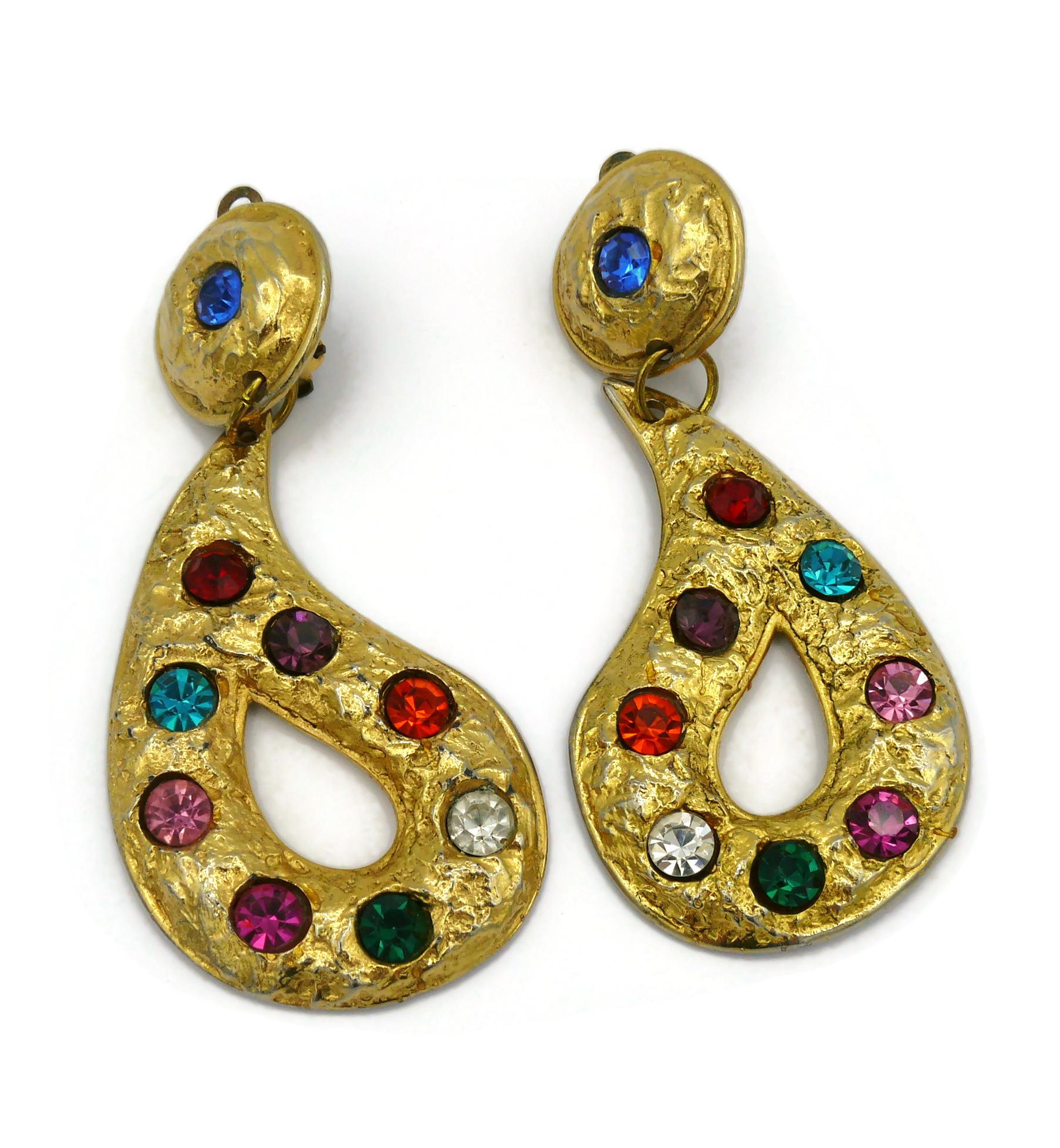 EDOUARD RAMBAUD Vintage Massive Jewelled Dangling Earrings In Fair Condition For Sale In Nice, FR