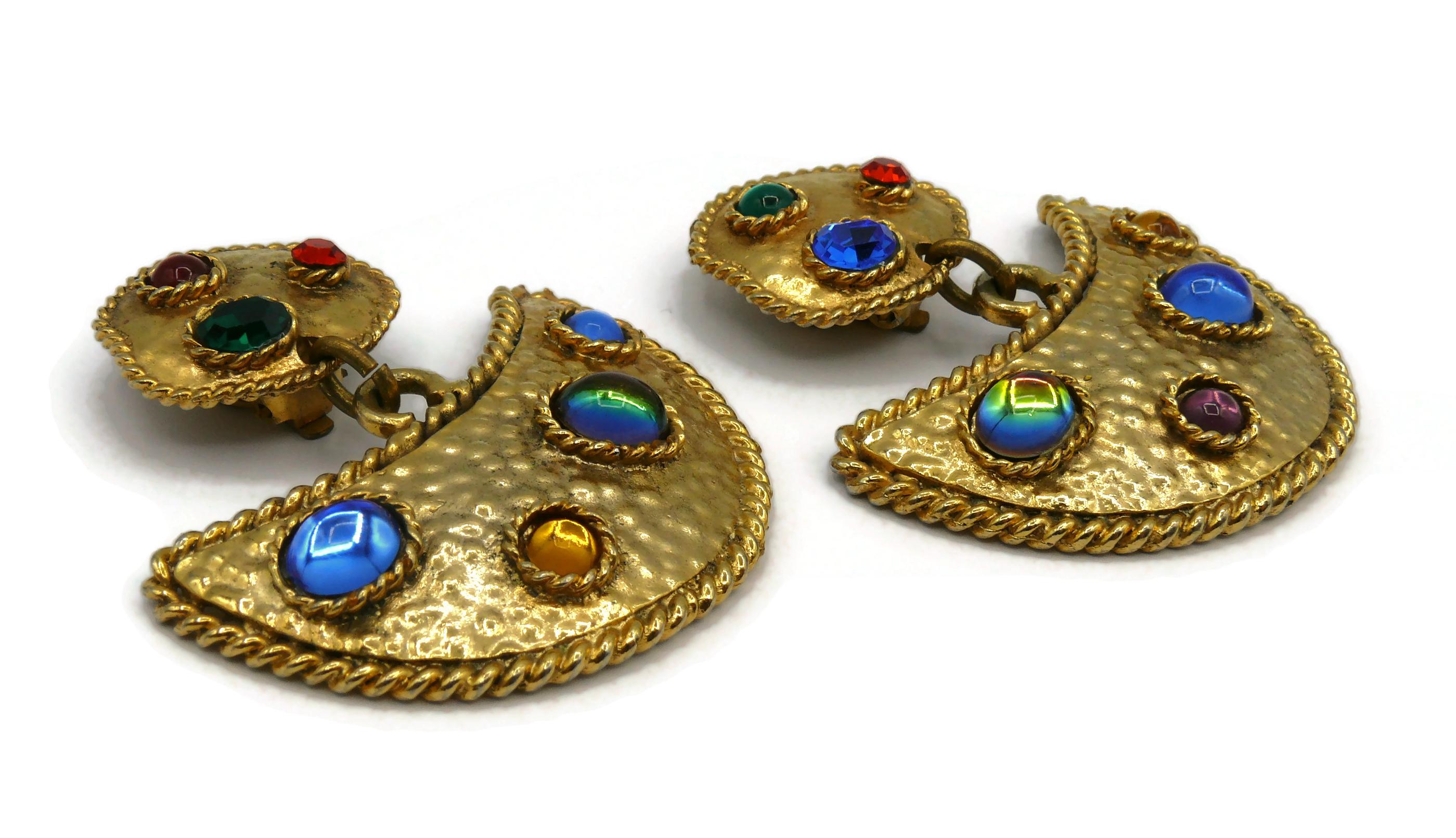 EDOUARD RAMBAUD Vintage Massive Jewelled Dangling Earrings For Sale 3