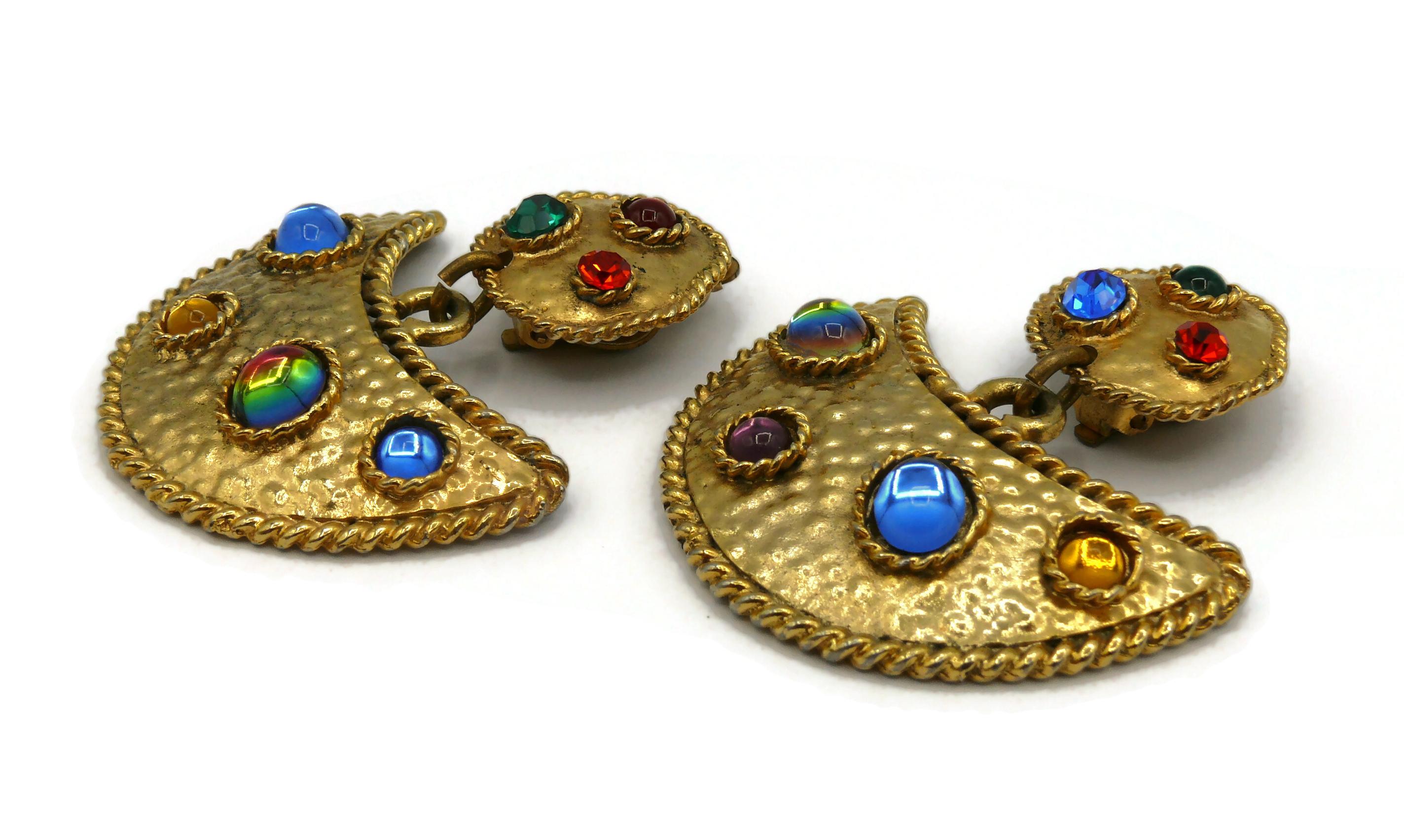 EDOUARD RAMBAUD Vintage Massive Jewelled Dangling Earrings For Sale 4