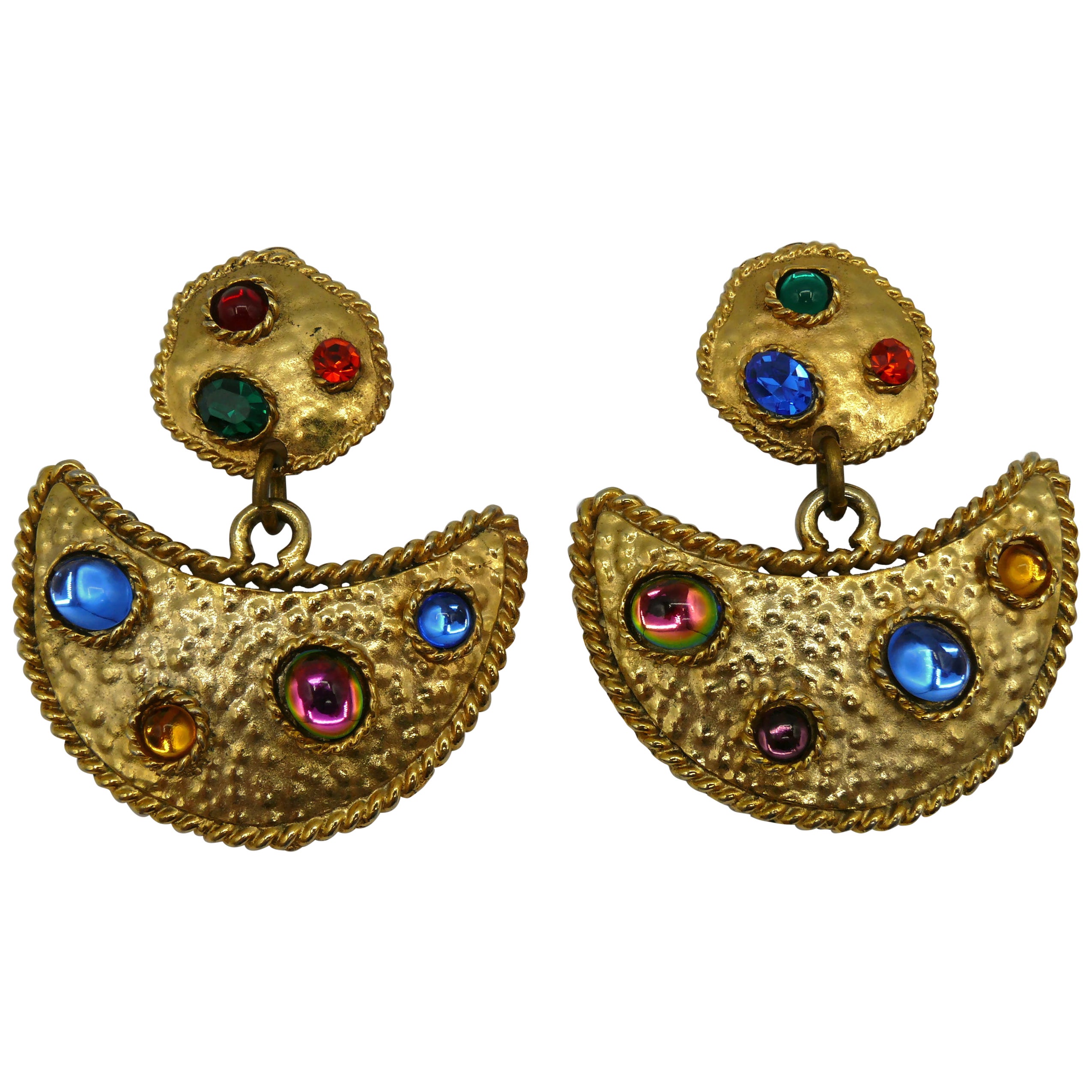 EDOUARD RAMBAUD Pendientes colgantes masivos vintage enjoyados