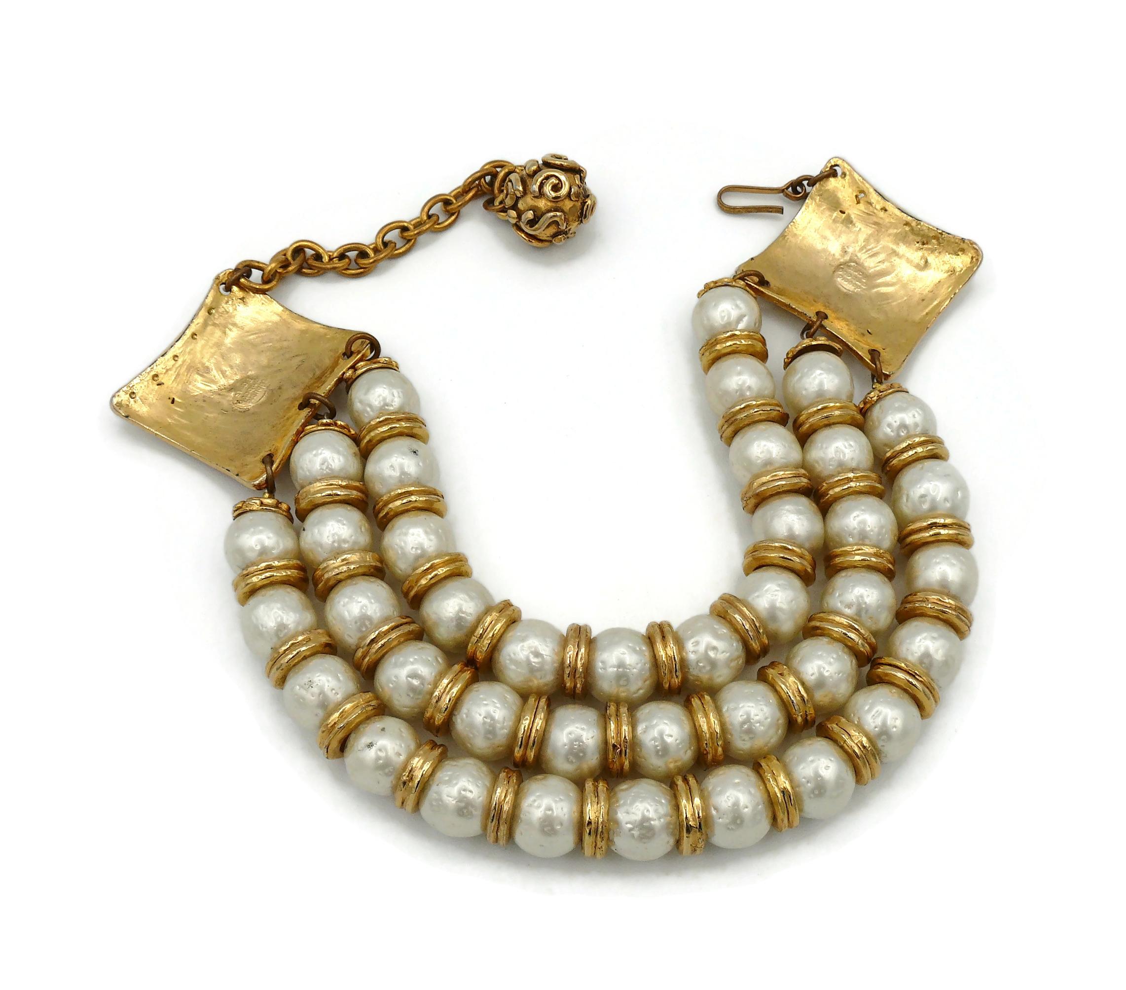 Edouard Rambaud Vintage Three Strand Pearl Choker Necklace 3
