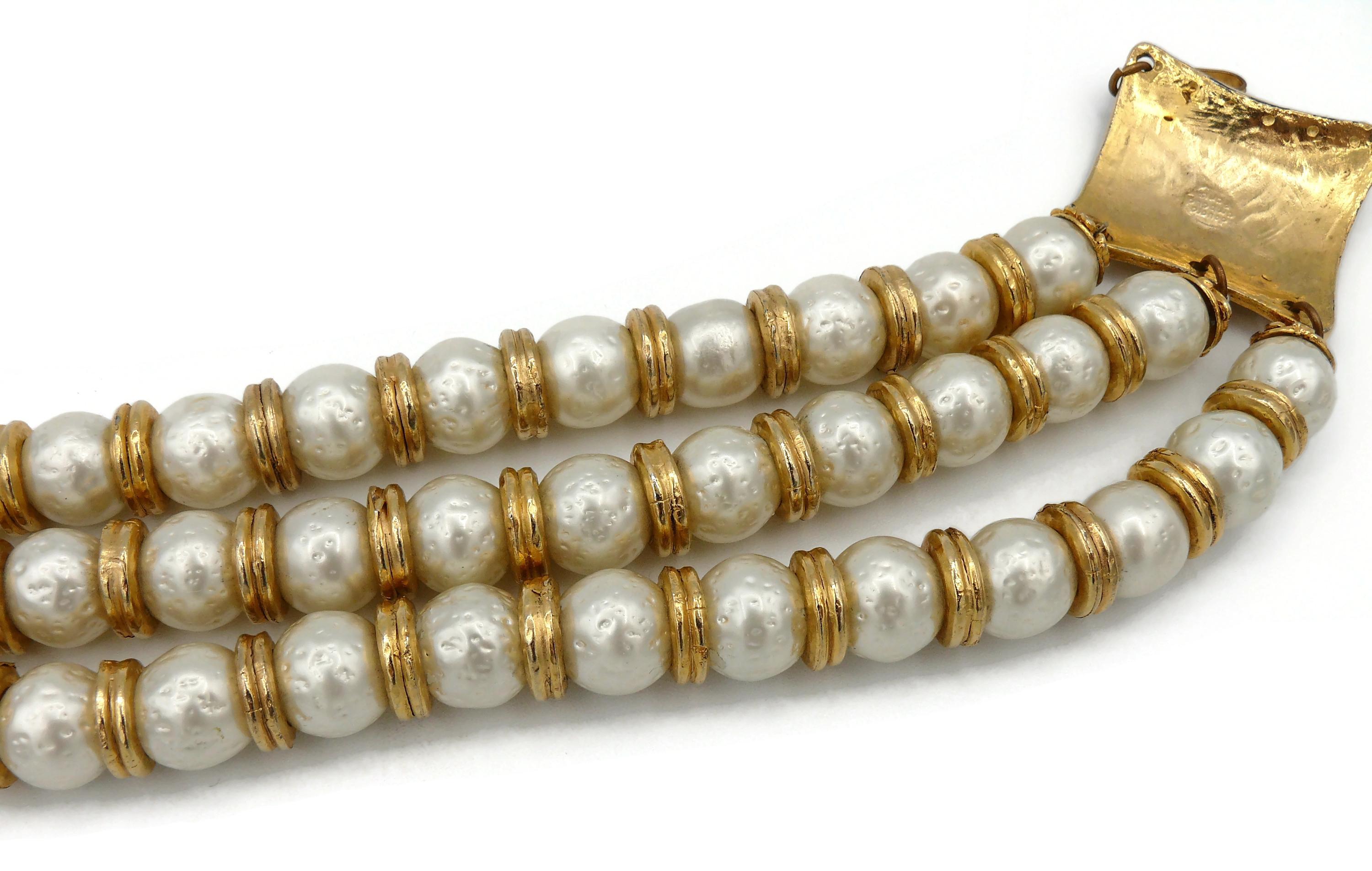 Edouard Rambaud Vintage Three Strand Pearl Choker Necklace 7