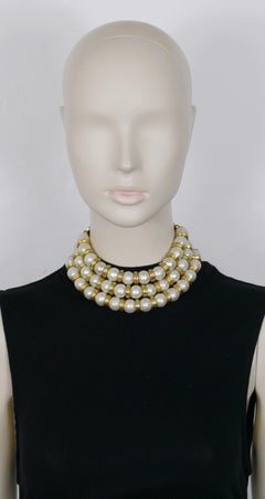 Edouard Rambaud Vintage Three Strand Pearl Choker Necklace