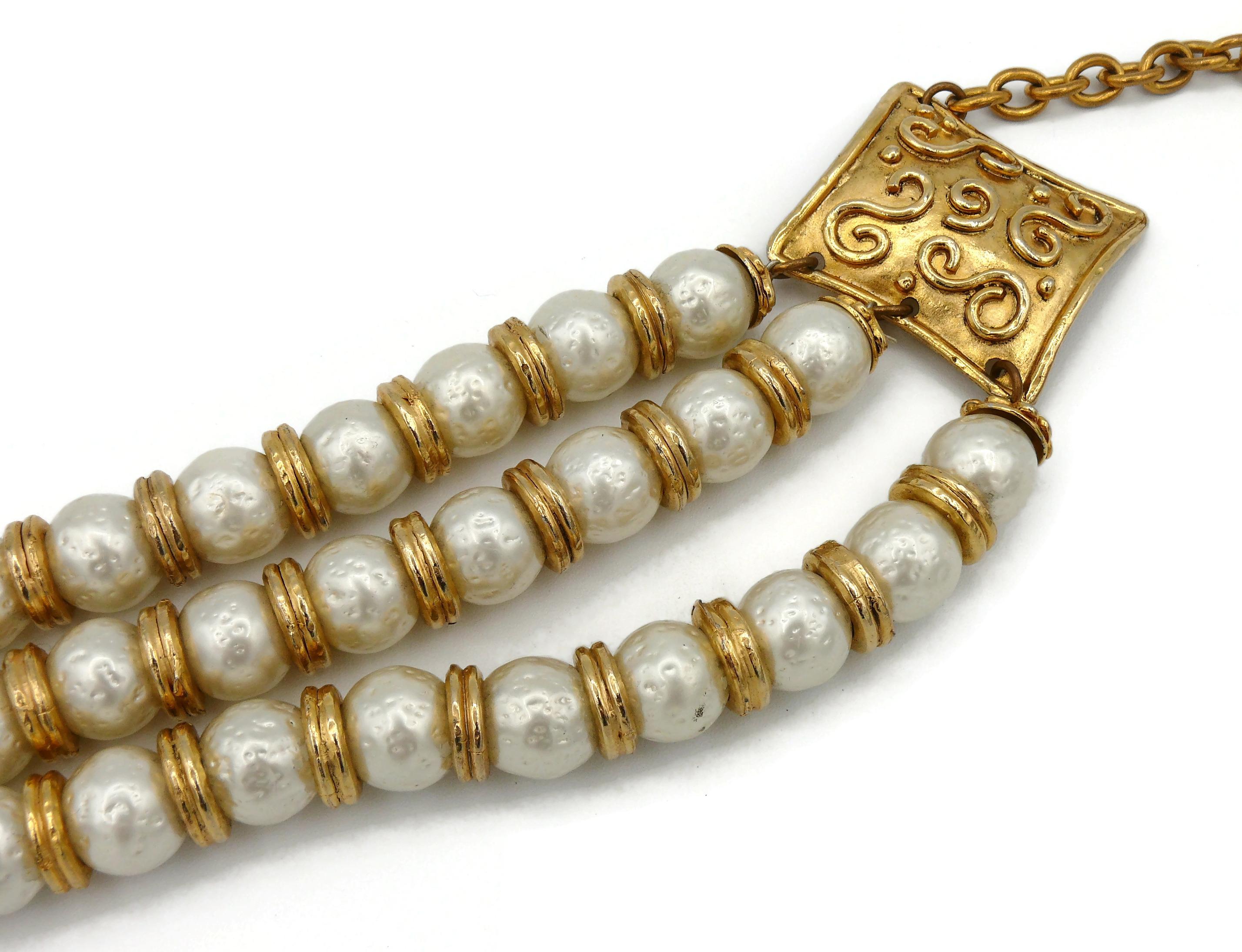 Women's Edouard Rambaud Vintage Three Strand Pearl Choker Necklace
