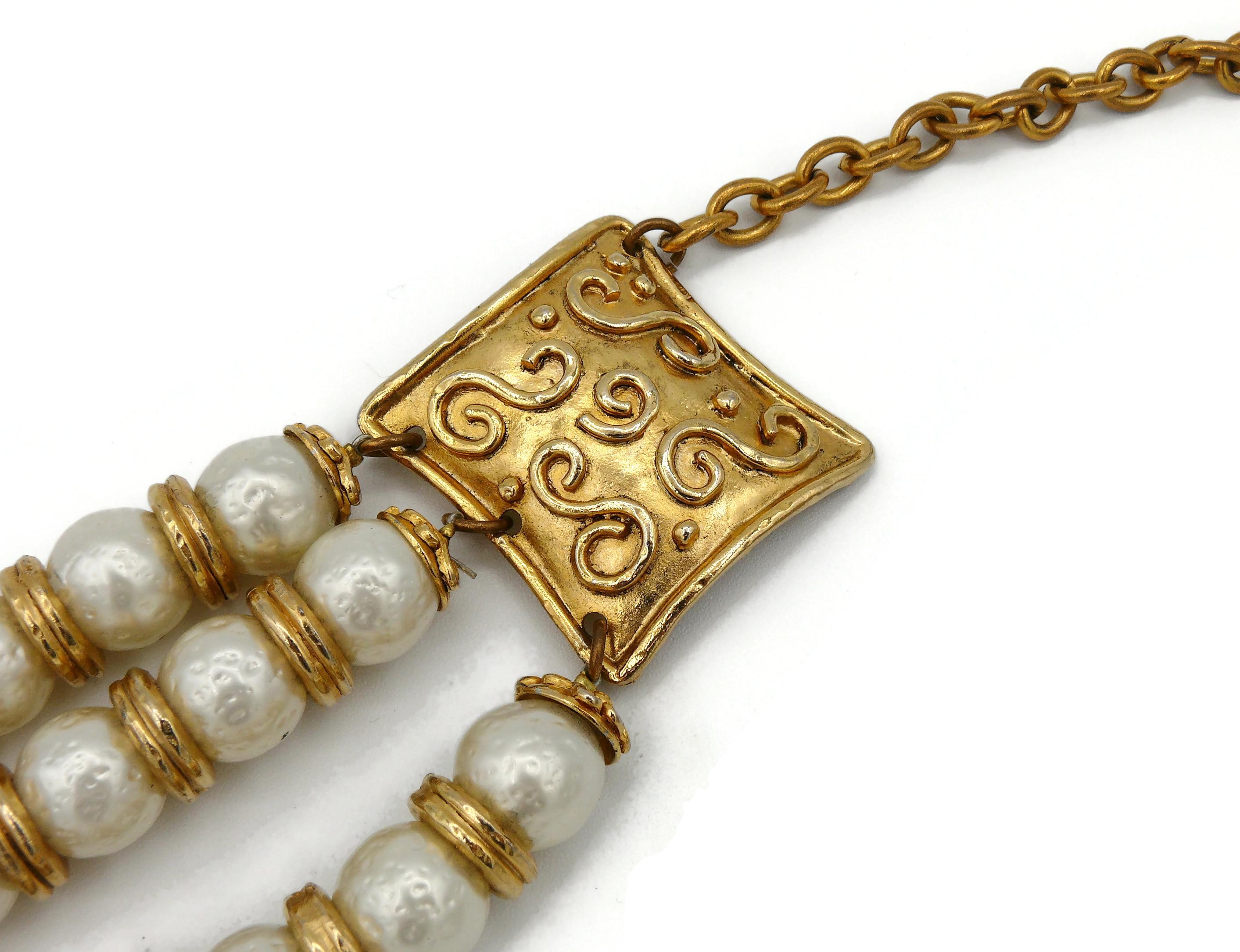Edouard Rambaud Vintage Three Strand Pearl Choker Necklace 1