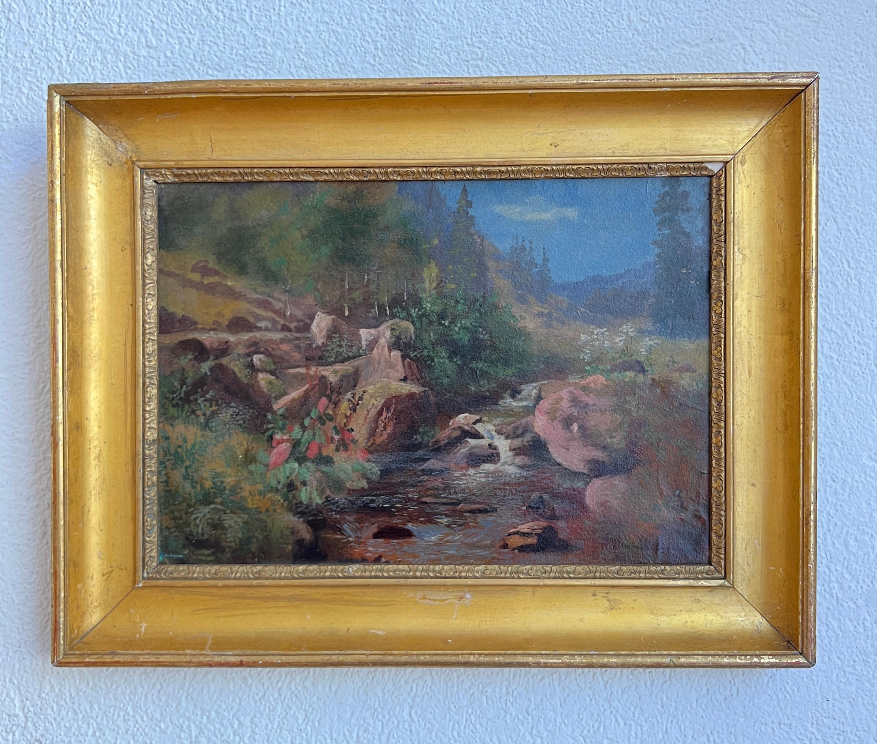 Mountain landscape and small stream - Painting by Edouard Rheiner