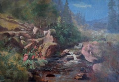Antique Mountain landscape and small stream