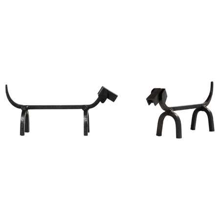 Edouard Schenck Dog Dachshund Andirons Wrought Iron, 1950s