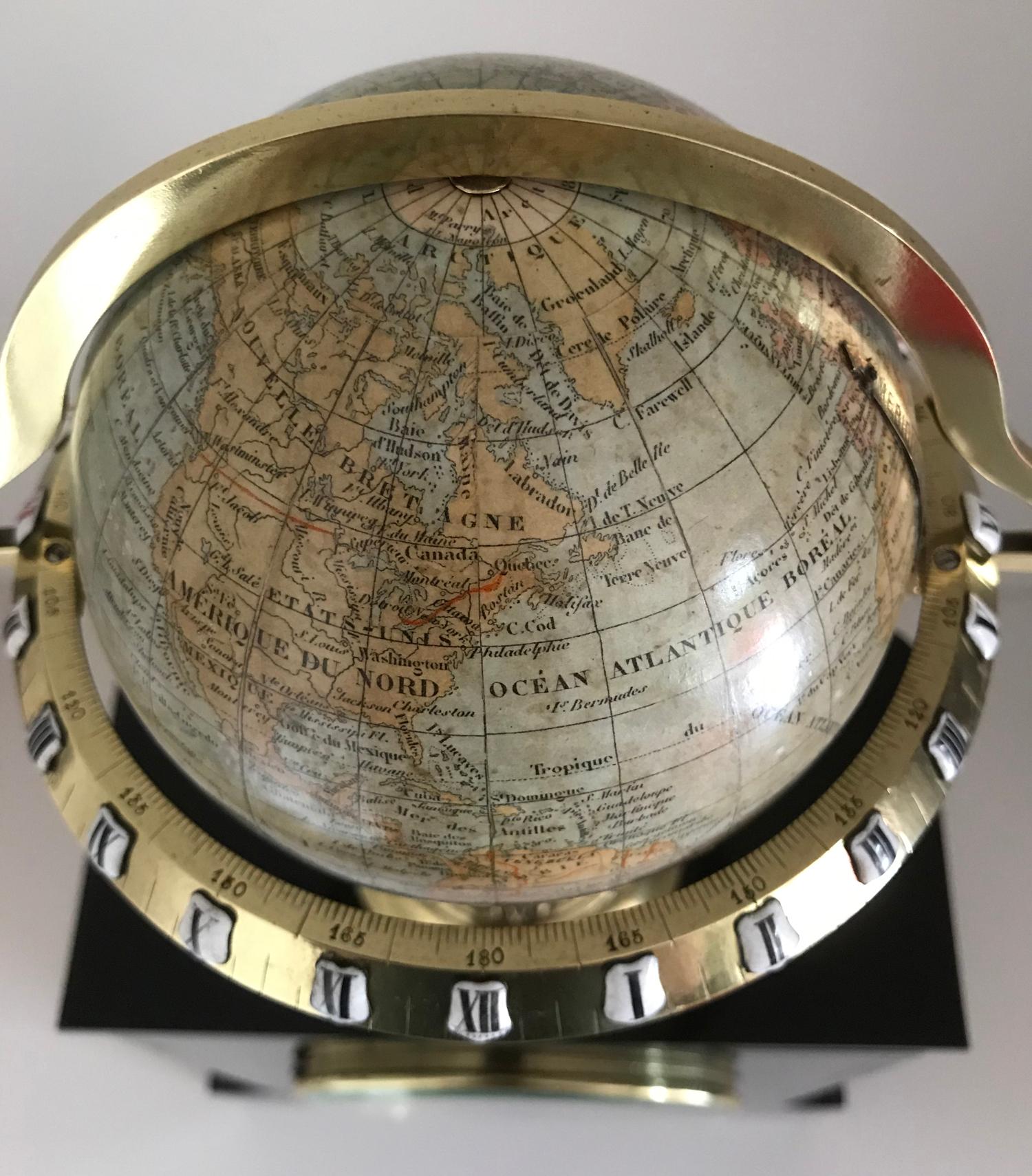 Pendule Globe terrestre rotatif à phase lunaire en marbre noir Edouard Serin:: Paris:: vers 1880 en vente 4