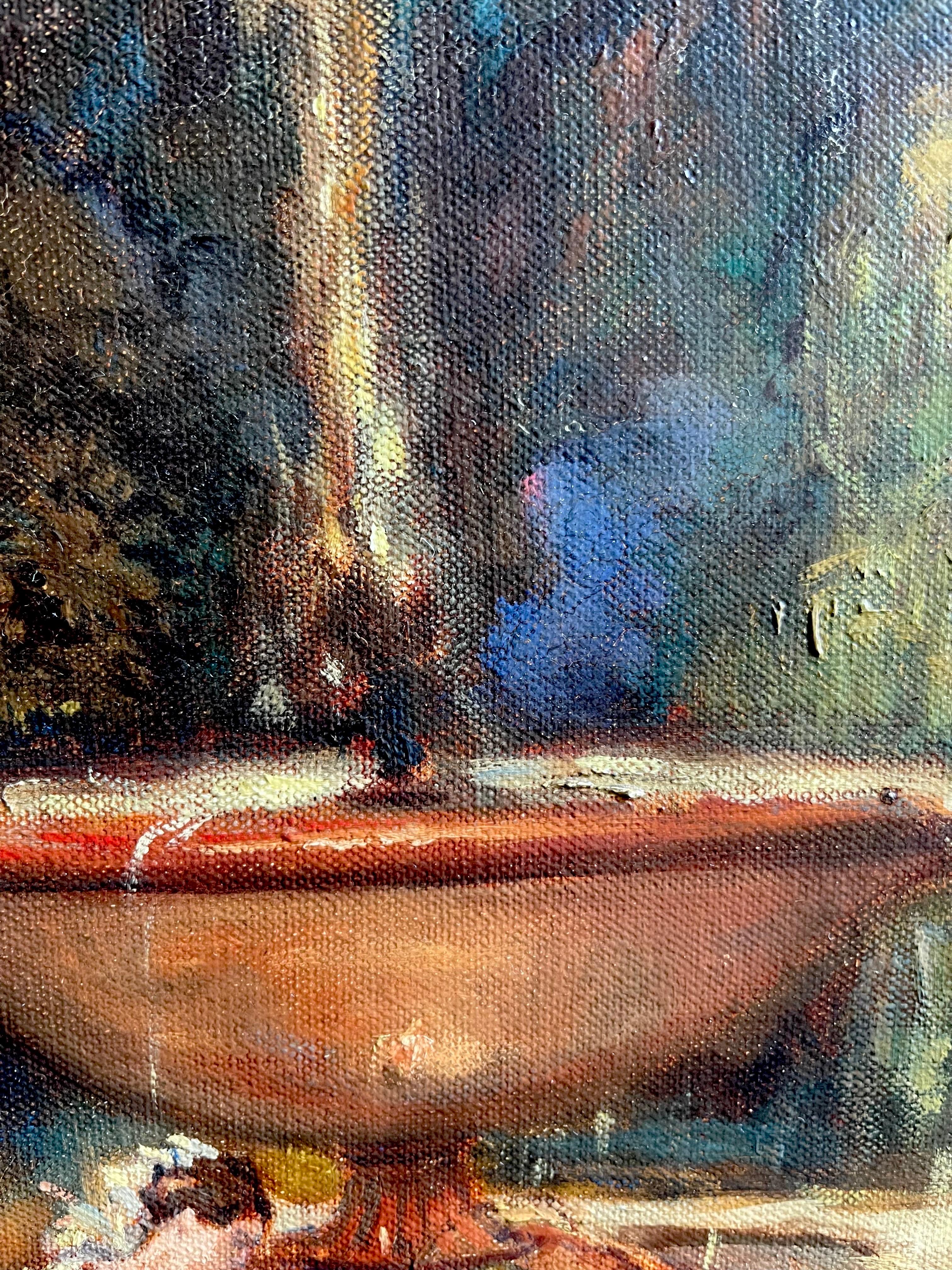 Olio romantico post-impressionista - Riunione di famiglia nel parco nel 1929 1