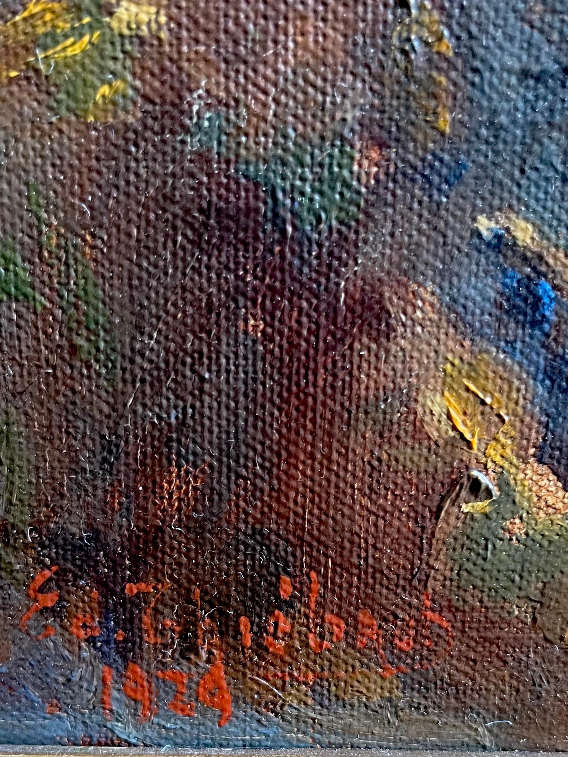 Olio romantico post-impressionista - Riunione di famiglia nel parco nel 1929 2