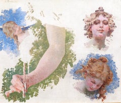 Studies of three heads and an arm for the allegory of music, Paris, Opera