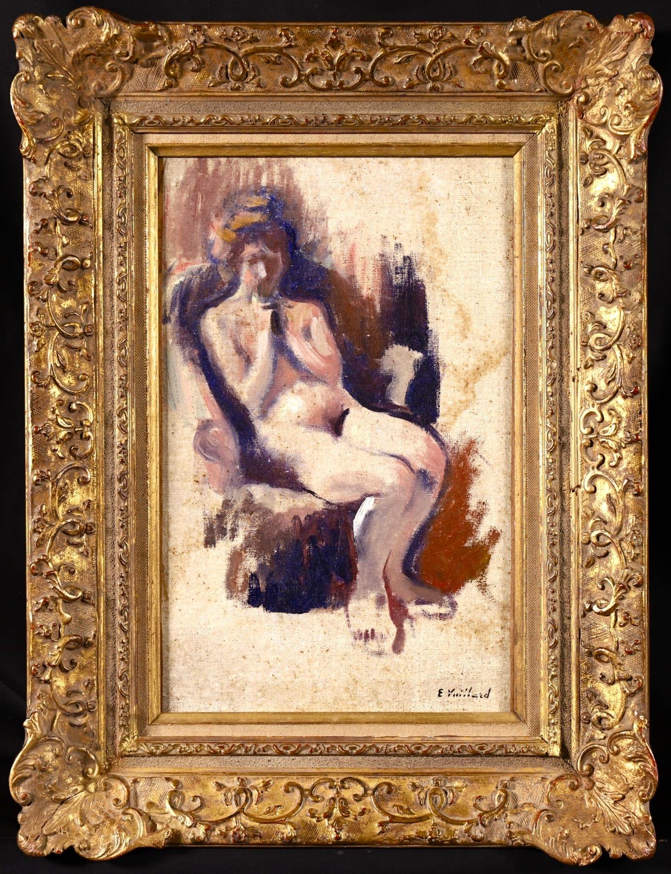 Etude de nu assis - Nabis Huile:: nu assis assis à l'intérieur par Edouard Vuillard 1