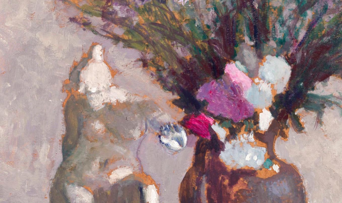 Édouard Vuillard
Nature Morte avec Leda
1902
Oil on cardboard mounted on cradled panel
60 by 79.5 cm
Signed lower left

Provenance:
Bernheim-Jeune, Paris (acquired from the artist on October 17, 1903)
Albert Bernier, Paris (acquired from the above