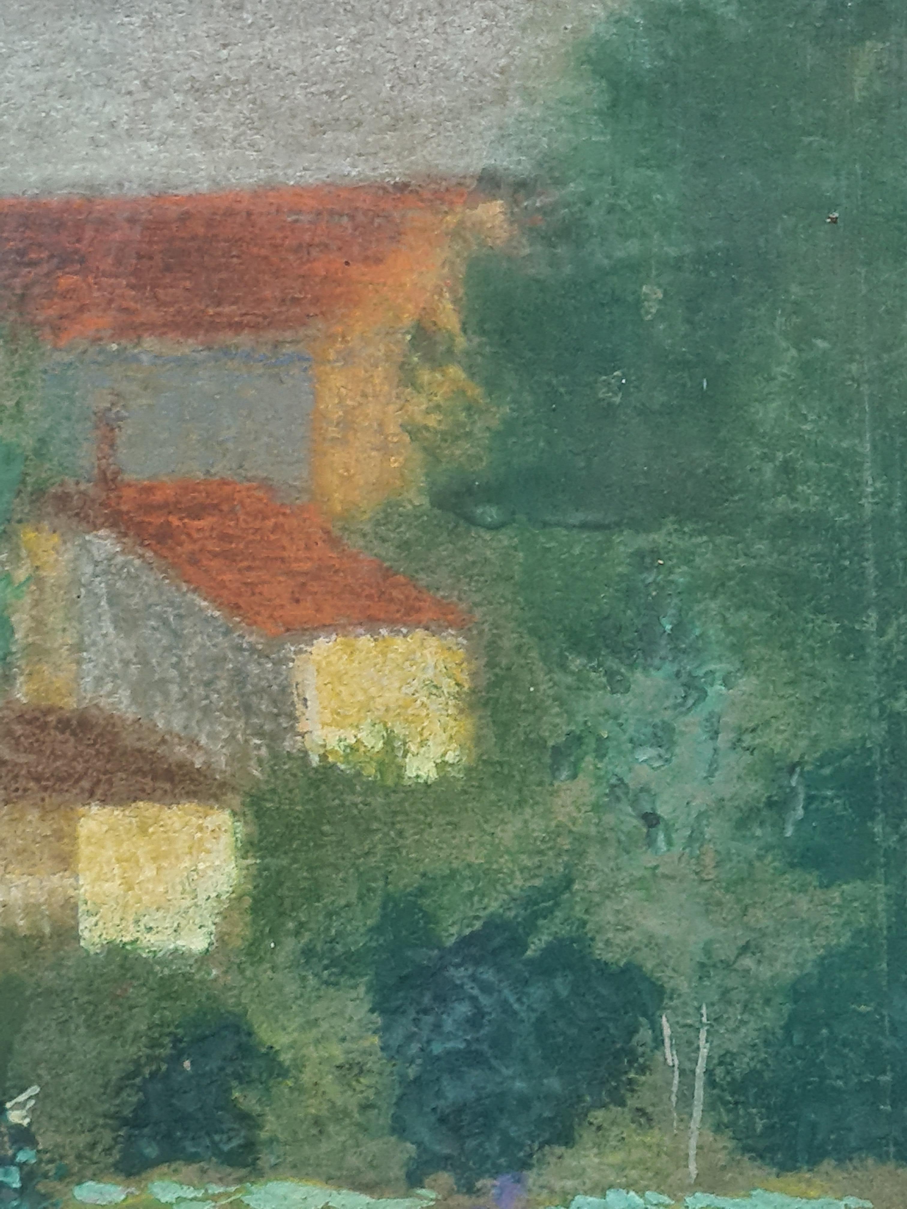 Vue d'un jardin post-impressionniste, dame cueillant des fleurs, cercle d'Edouard Vuillard en vente 12