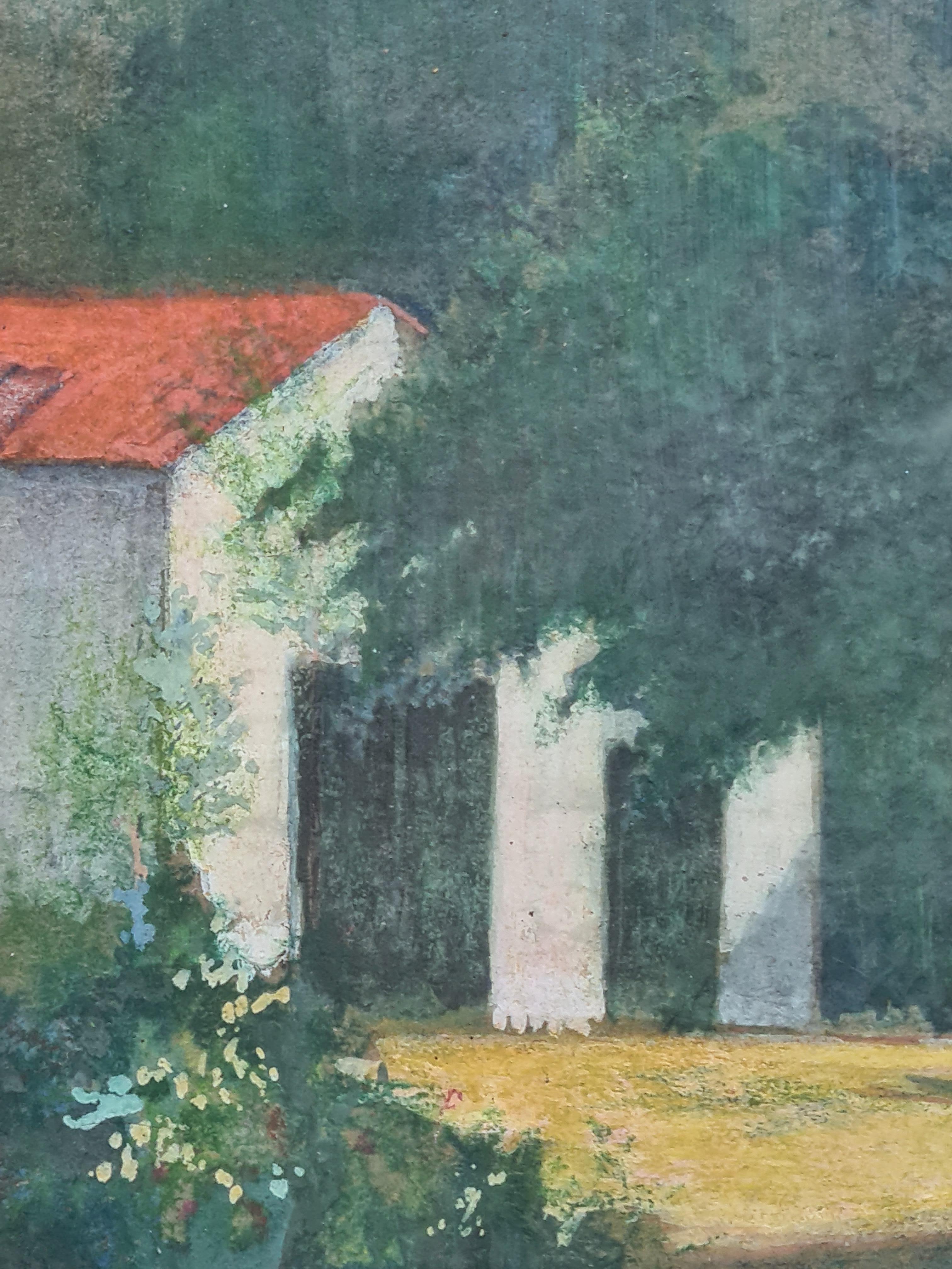 Vue d'un jardin post-impressionniste, dame cueillant des fleurs, cercle d'Edouard Vuillard en vente 3