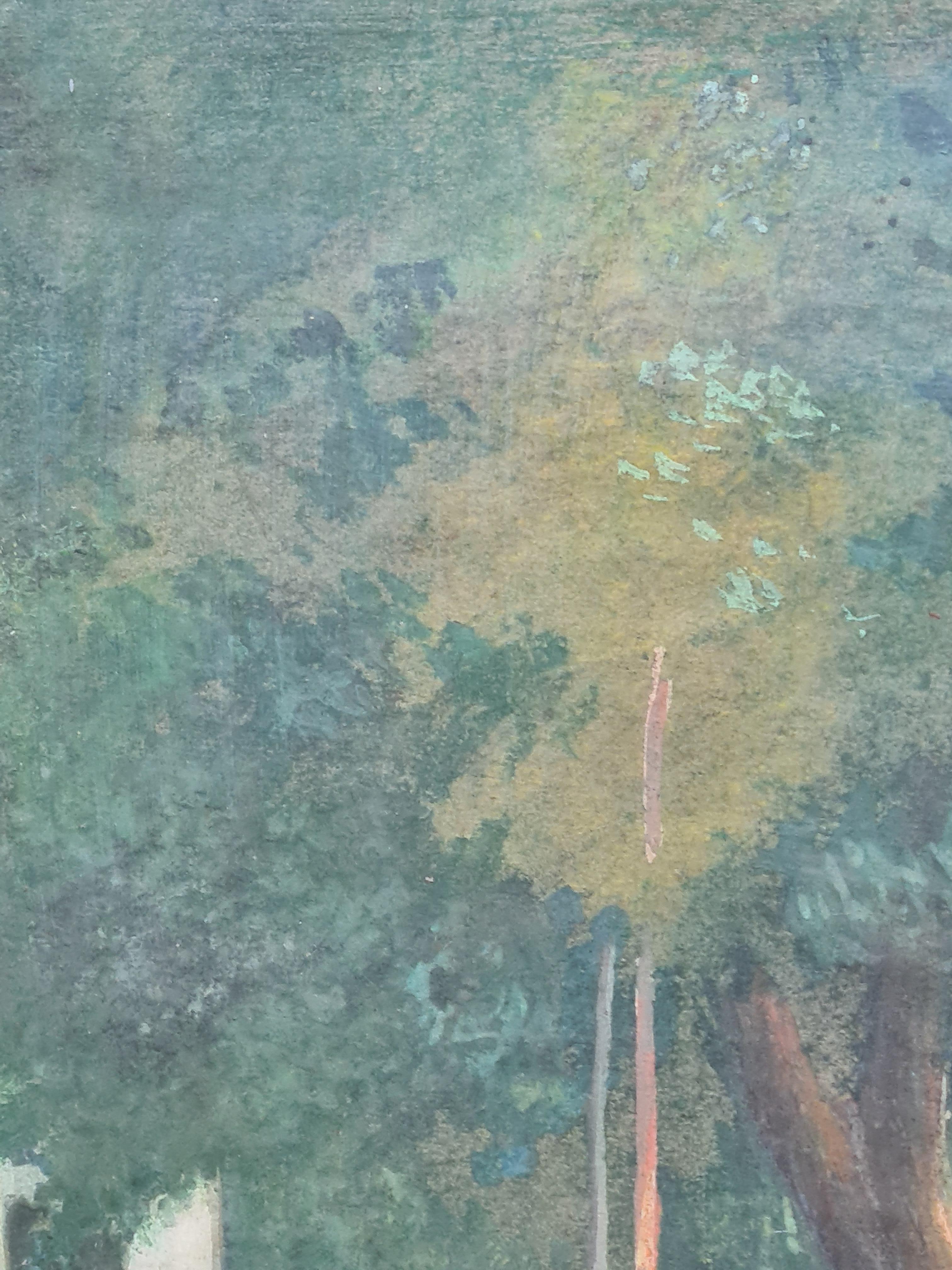 Vue d'un jardin post-impressionniste, dame cueillant des fleurs, cercle d'Edouard Vuillard en vente 4