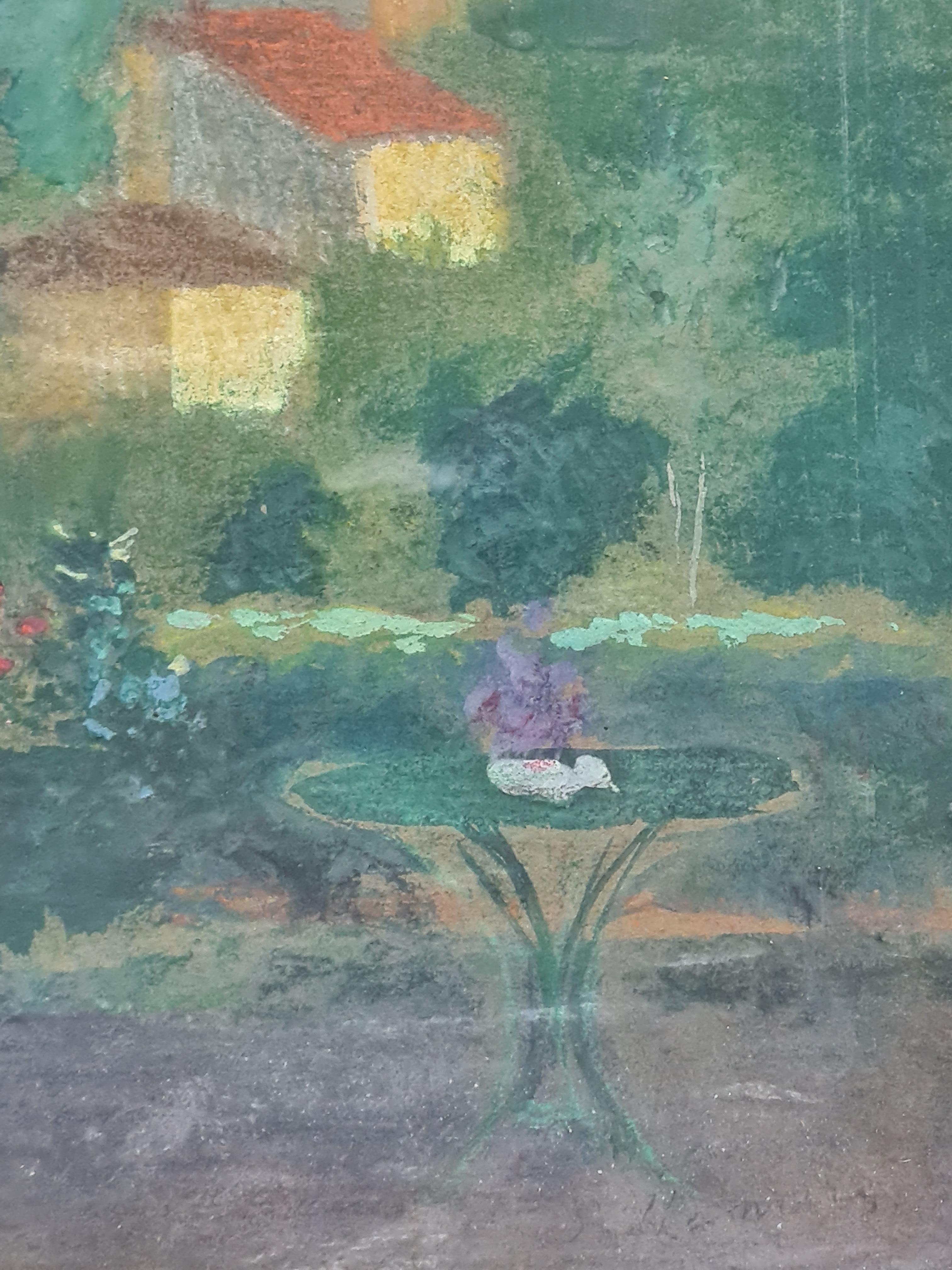 Vue d'un jardin post-impressionniste, dame cueillant des fleurs, cercle d'Edouard Vuillard en vente 6