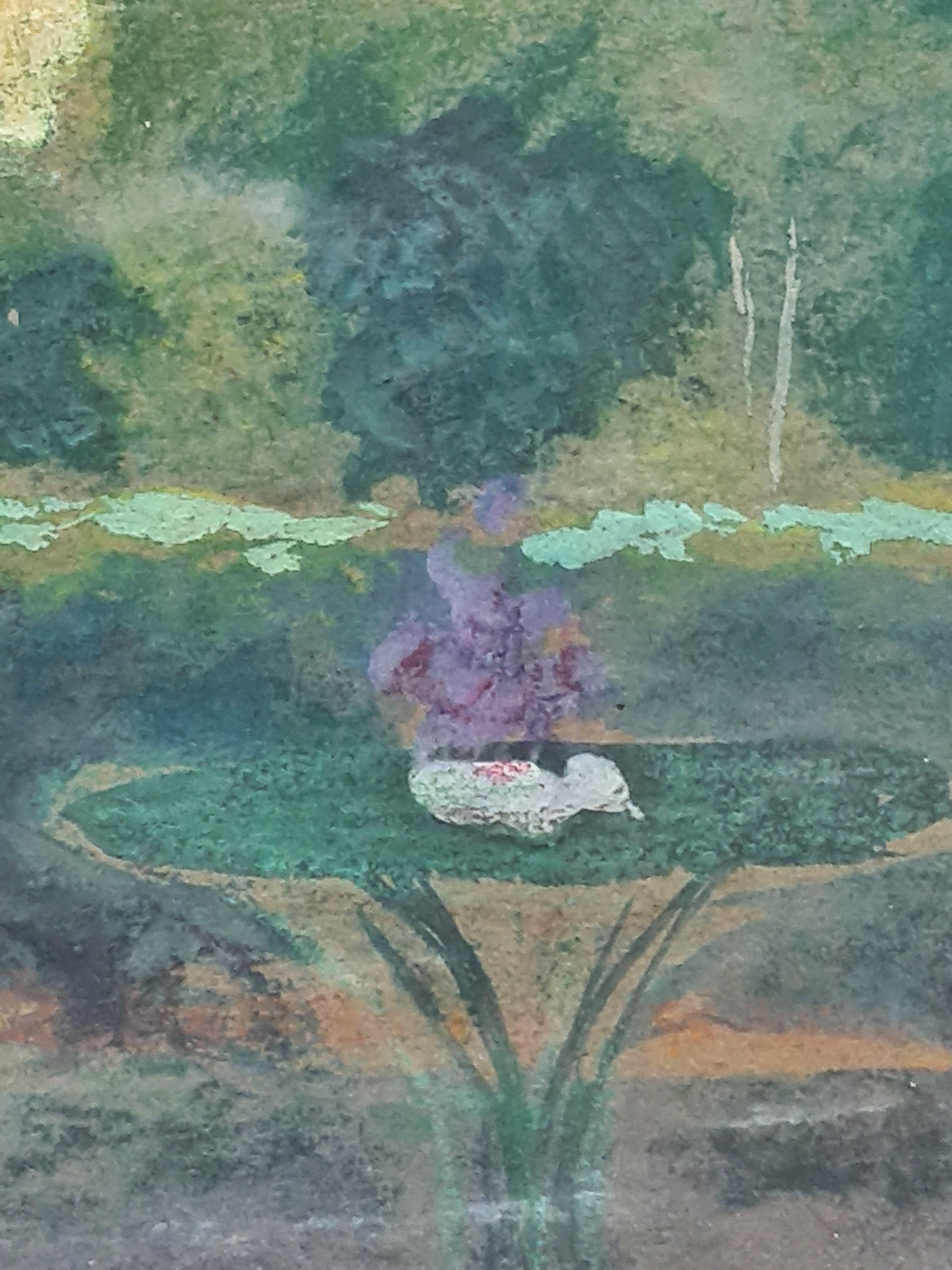 Vue d'un jardin post-impressionniste, dame cueillant des fleurs, cercle d'Edouard Vuillard en vente 7