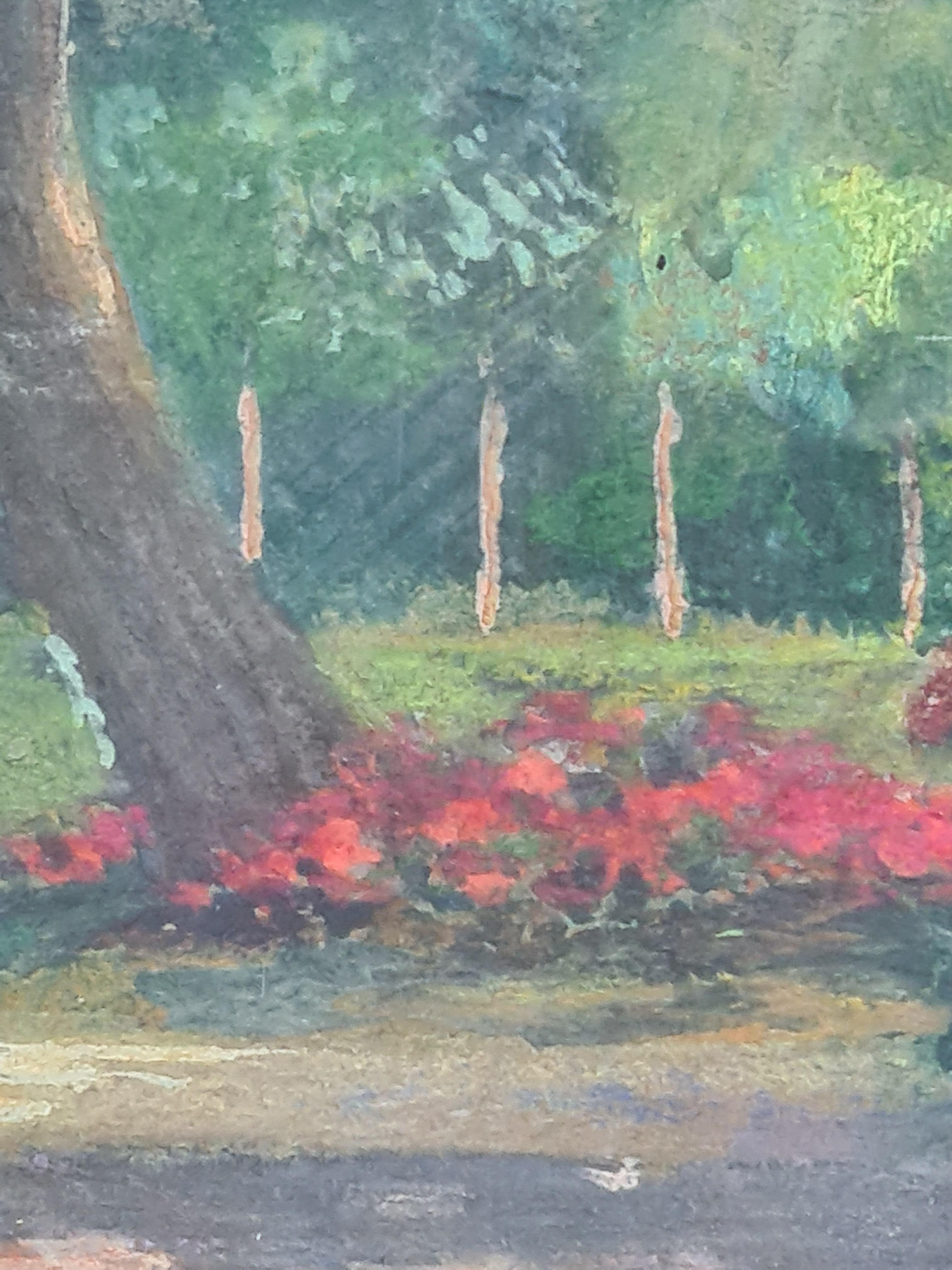 Vue d'un jardin post-impressionniste, dame cueillant des fleurs, cercle d'Edouard Vuillard en vente 8