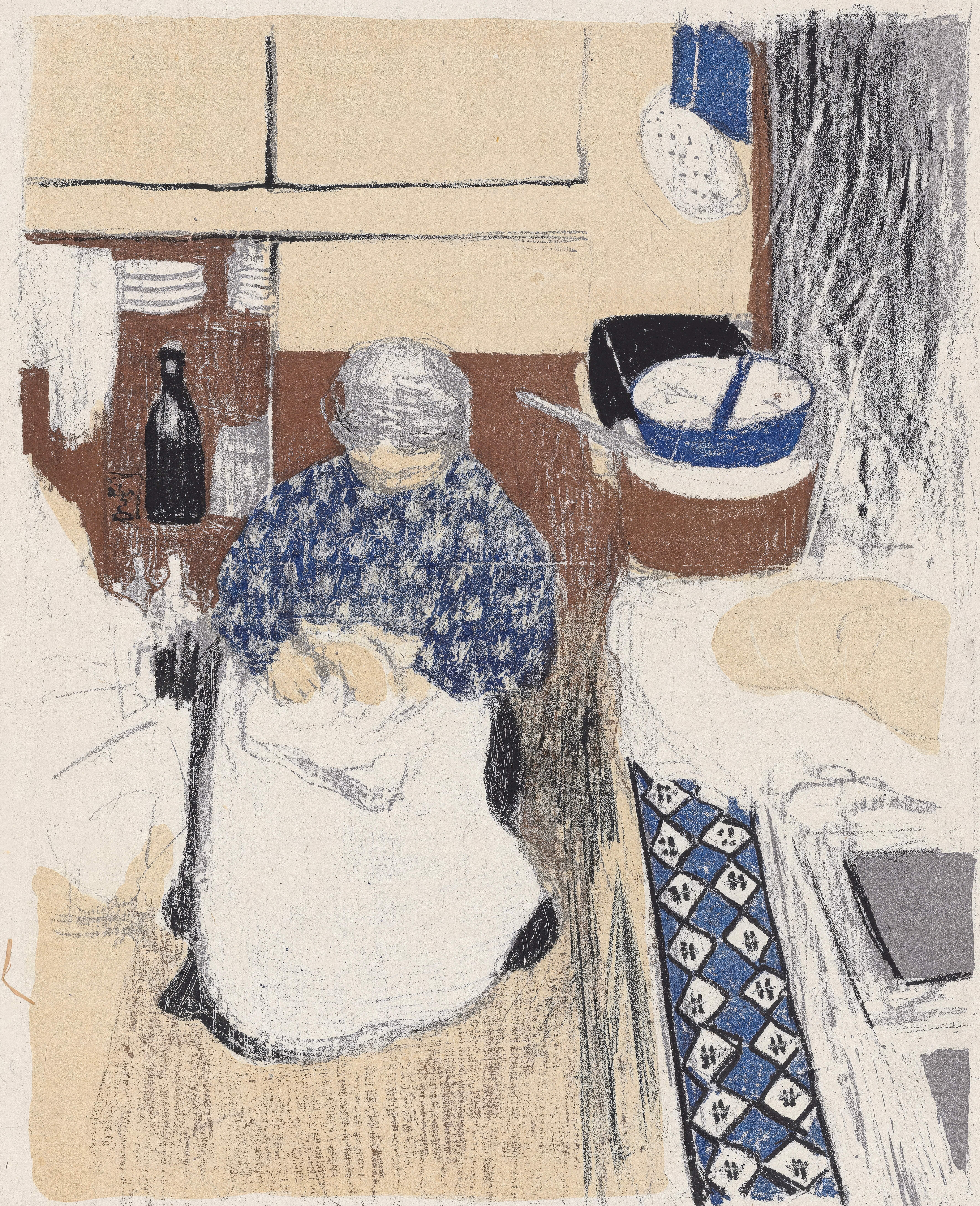 Cette exquise lithographie d'après Jean-Edouard Vuillard (1868-1940), intitulée La cuisinière, tirée de L'oeuvre grave de Vuillard, provient de l'édition de 1948 publiée par les Editions du livre, Monte-Carlo, sous la direction d'Andre Sauret,