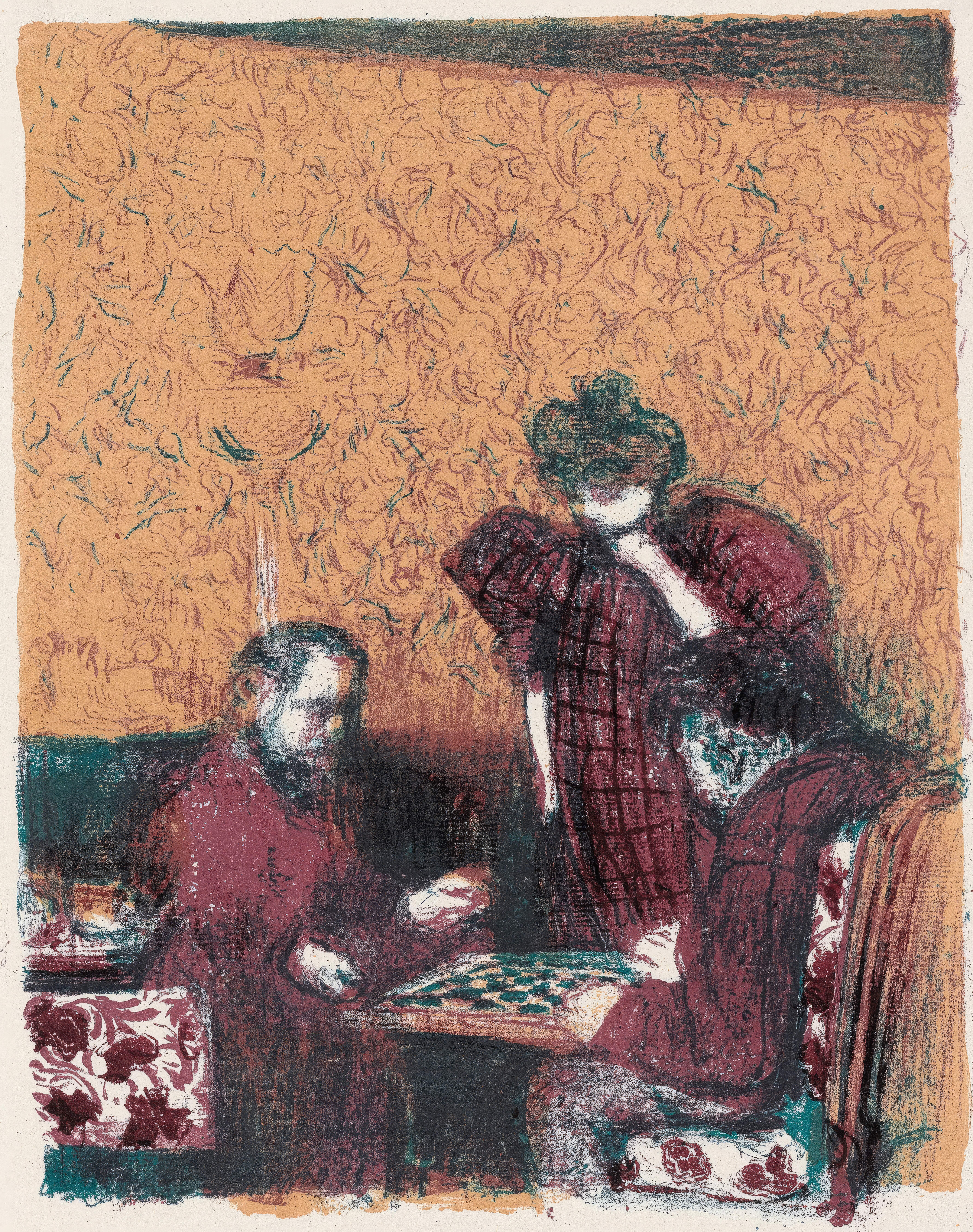 Diese exquisite Lithografie nach Jean-Edouard Vuillard (1868-1940) mit dem Titel La Partie de dames (Das Spiel der Damen) aus L'oeuvre grave de Vuillard (Das grafische Werk von Vuillard) stammt aus der 1948 von Editions du livre, Monte-Carlo, unter