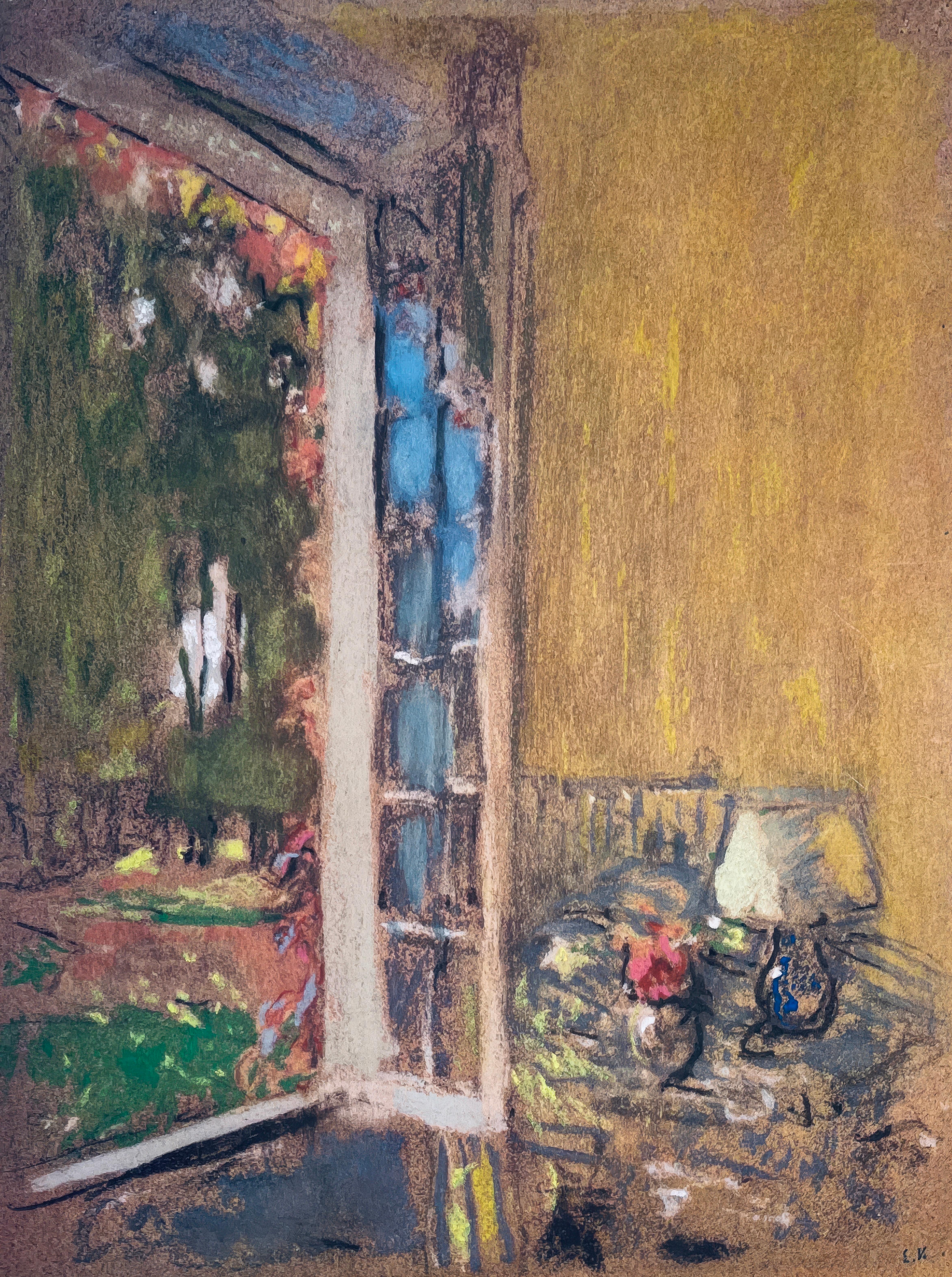 This exquisite lithograph and pochoir after Jean-Edouard Vuillard (1868-1940), titled La chambre de Vuillard aux Clayes (Vuillard's Bedroom at Clayes), from the folio Vuillard, Douze Pastels (Vuillard, Twelve Pastels), originates from the 1966