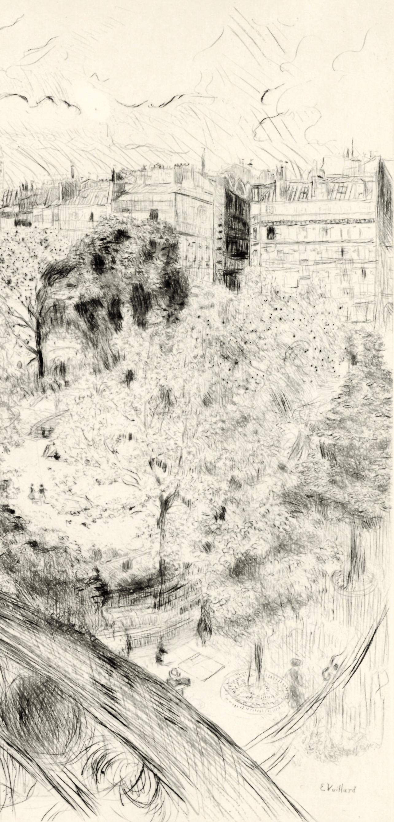Le Square Vintimille, A La gloire à Paris, Édouard Vuillard - Beige Landscape Print by Edouard Vuillard