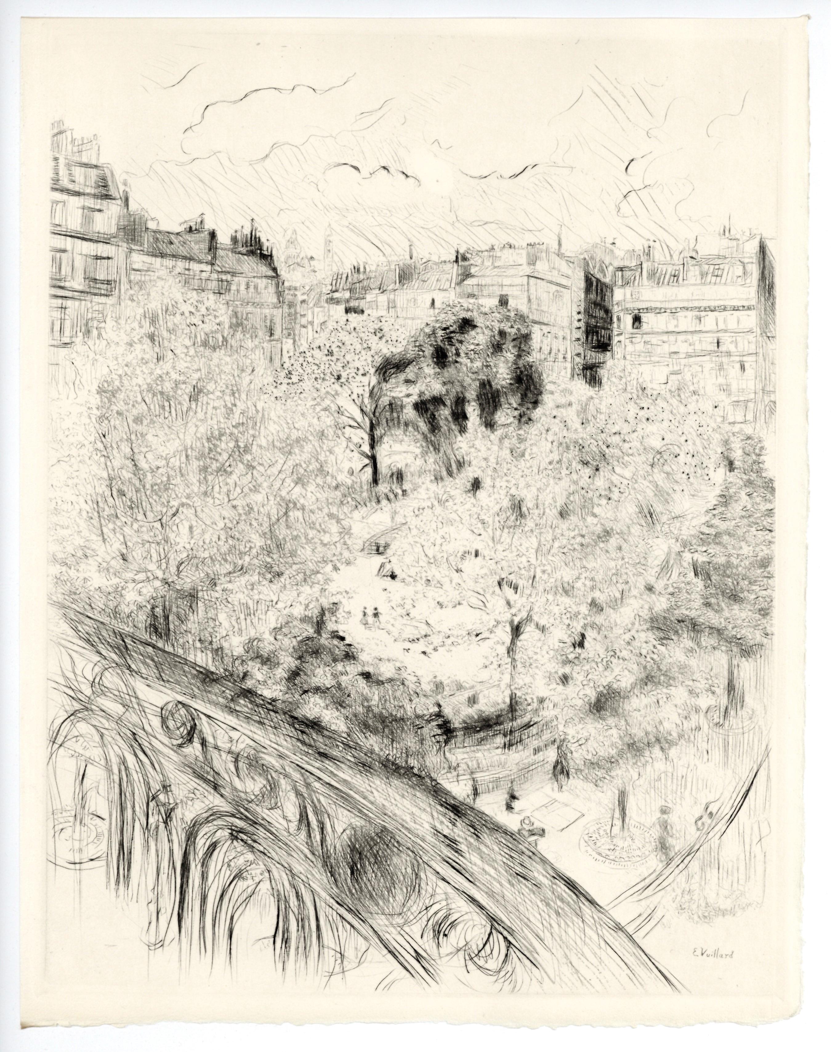 "Le square Vintimille" original etching - Print by Edouard Vuillard