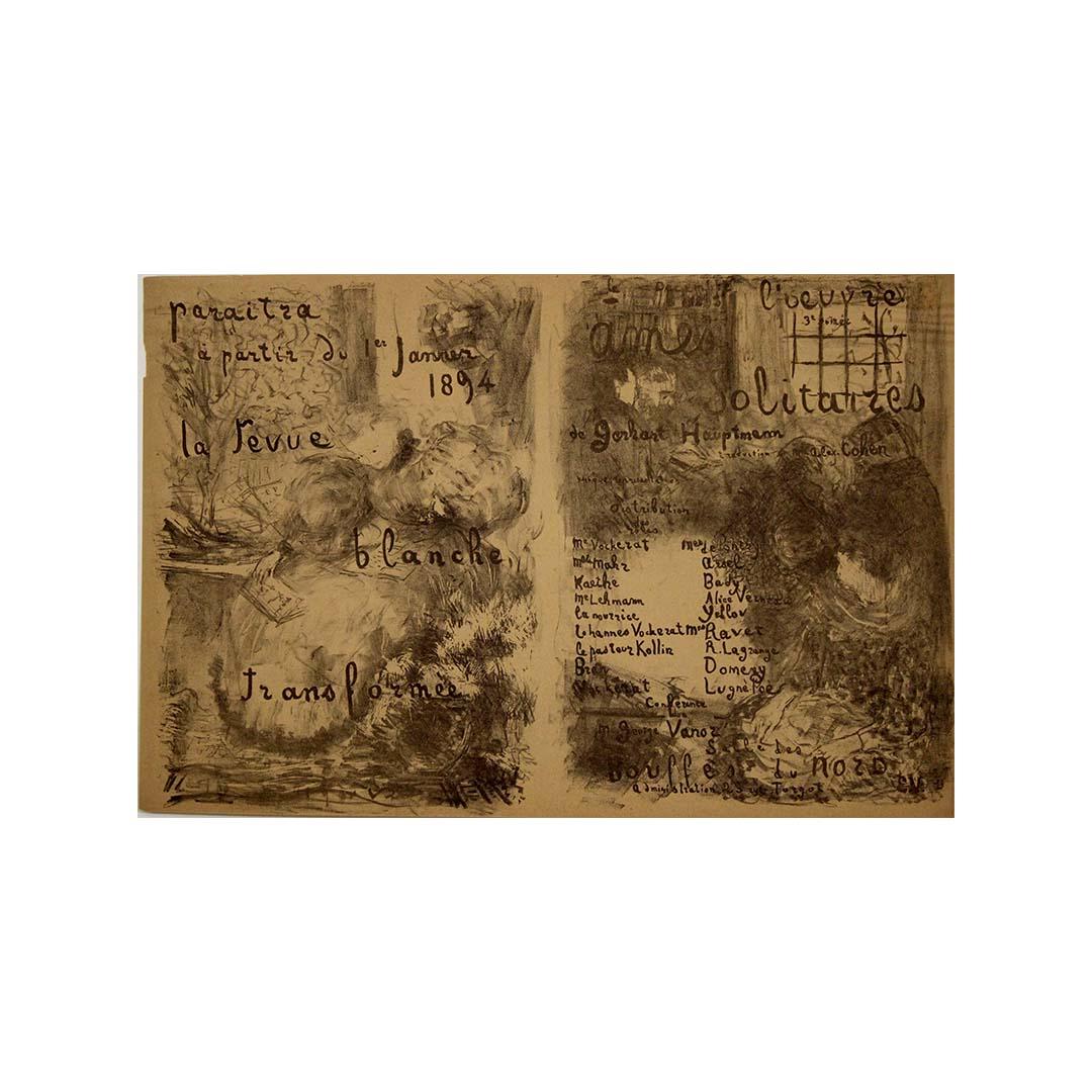 This rare and evocative lithographic poster by Édouard Vuillard, created in 1893, is both a piece of theatrical history and a milestone in French Symbolist printmaking. Designed as an illustrated program for a special transformation of La Revue