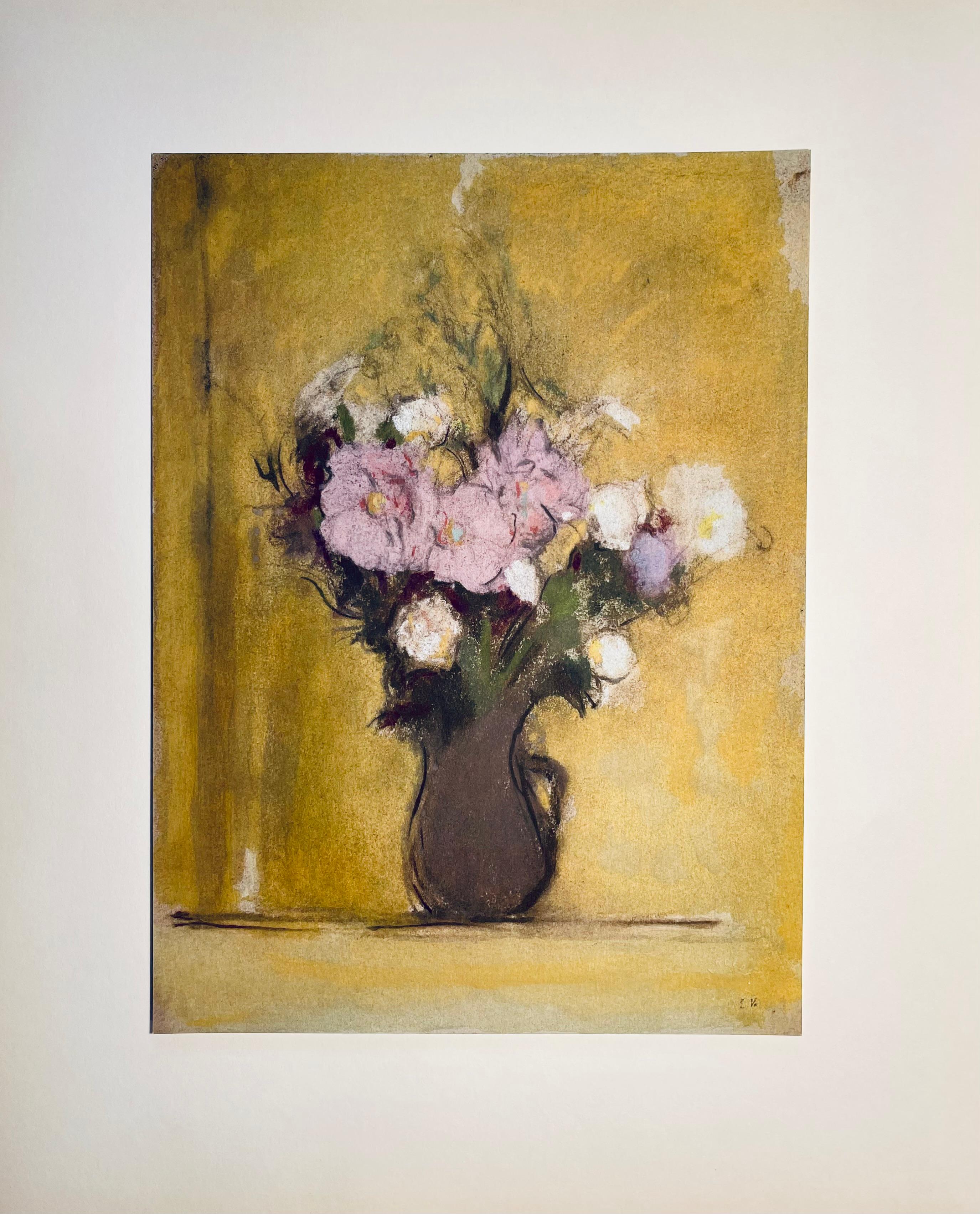 Litografía y estarcido sobre papel vélin montado sobre cartulina de museo, tal como se emitió. Sin firmar y sin numerar, tal como se publicó. Buen estado. Notas: Del folio, Vuillard, Douze Pastels Présentés et Commentés par Jacques Salomon, 1966.