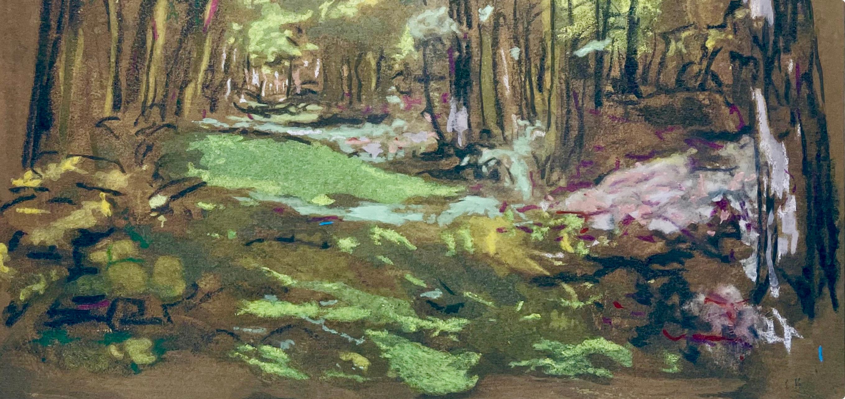 Vuillard, En el bosque de las arcillas, Dos pasteles (después) - Figurative Print Gris de Edouard Vuillard