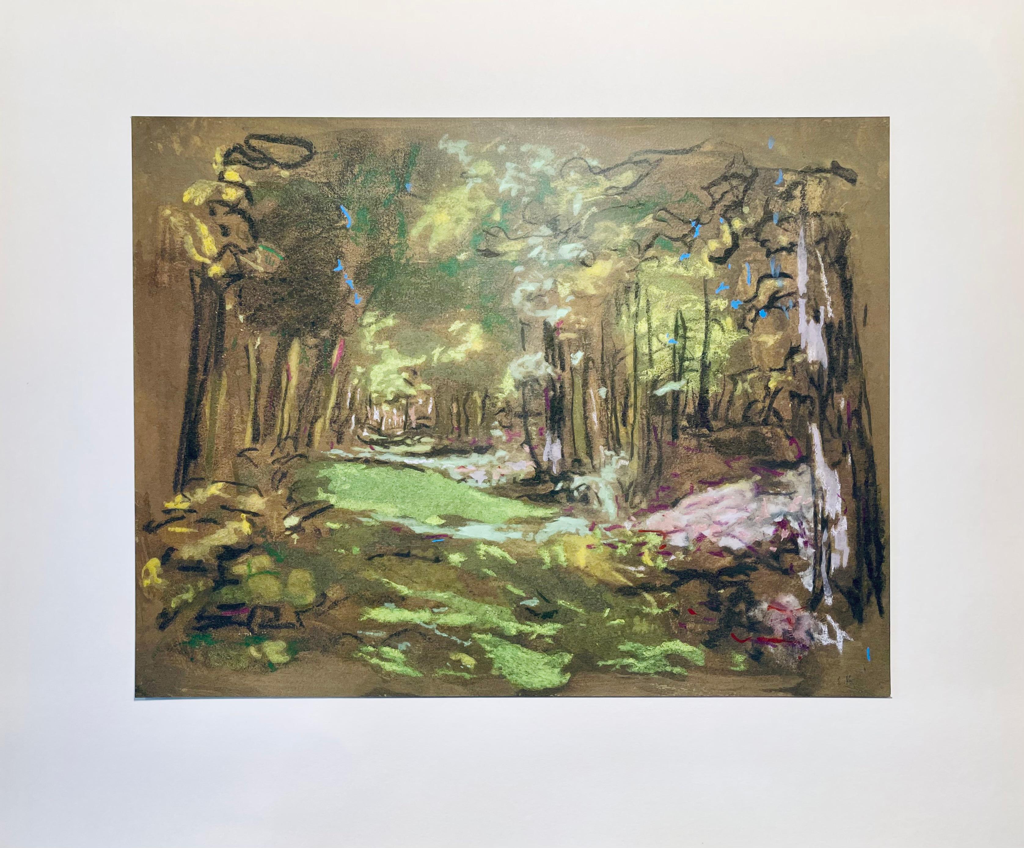Litografía y estarcido sobre papel vélin montado sobre cartulina de museo, tal como se emitió. Sin firmar y sin numerar, tal como se publicó. Buen estado. Notas: Del folio, Vuillard, Douze Pastels Présentés et Commentés par Jacques Salomon, 1966.