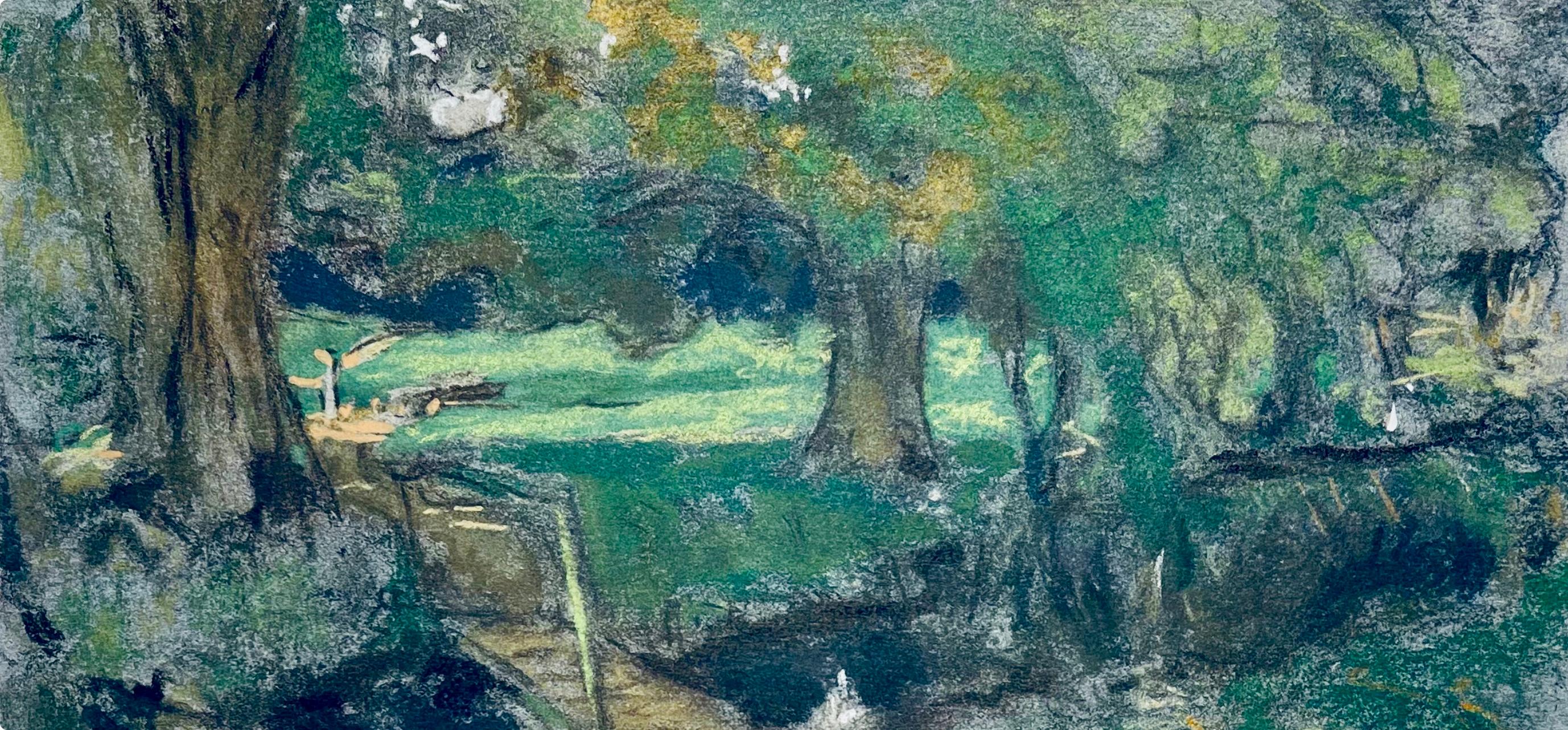 Vuillard, La Passerelle, Douze pastels (después de) - Landscape Print Gris de Edouard Vuillard