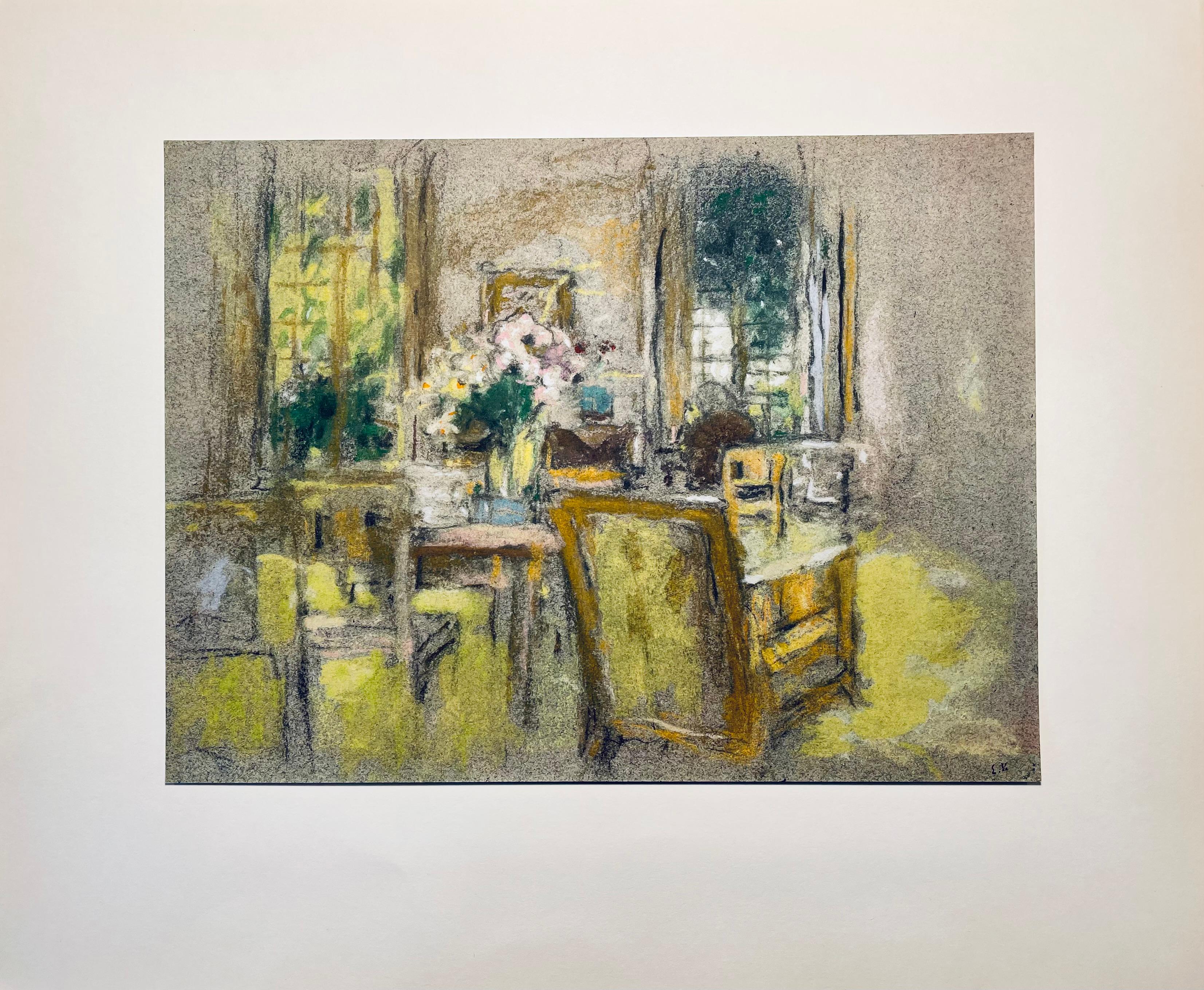 Litografia e stencil su carta vélin montata su cartoncino museale di supporto, come da edizione. Non firmato e non numerato, come da edizione. Buone condizioni. Note: Dal volume Vuillard, Douze Pastels Présentés et Commentés par Jacques Salomon,