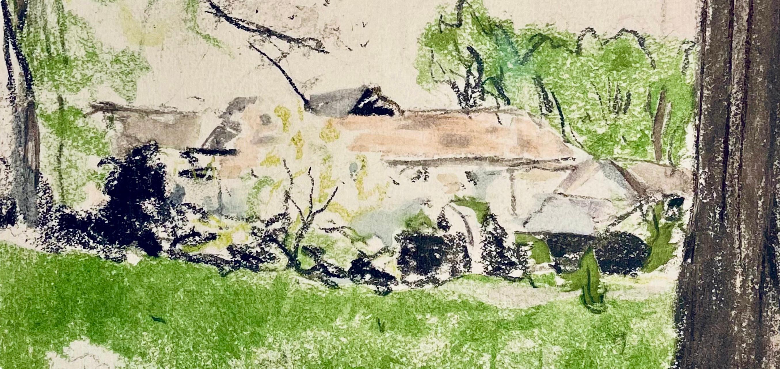 Vuillard, Les Communs Au Chateau Des Clayes, Douze pastels (después) - Figurative Print Beige de Edouard Vuillard