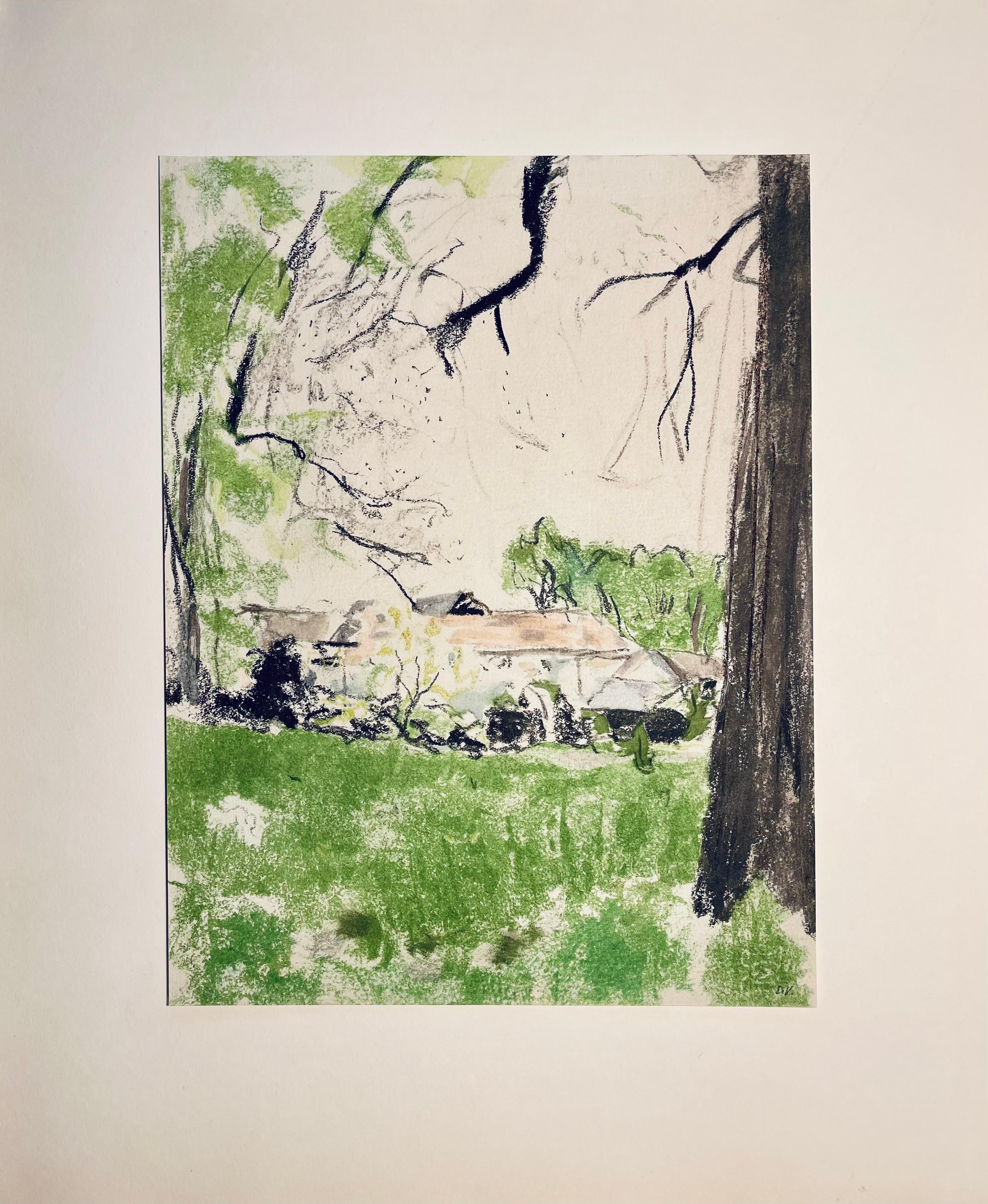 Litografía y estarcido sobre papel vélin montado sobre cartulina de museo, tal como se emitió. Sin firmar y sin numerar, tal como se publicó. Buen estado. Notas: Del folio, Vuillard, Douze Pastels Présentés et Commentés par Jacques Salomon, 1966.