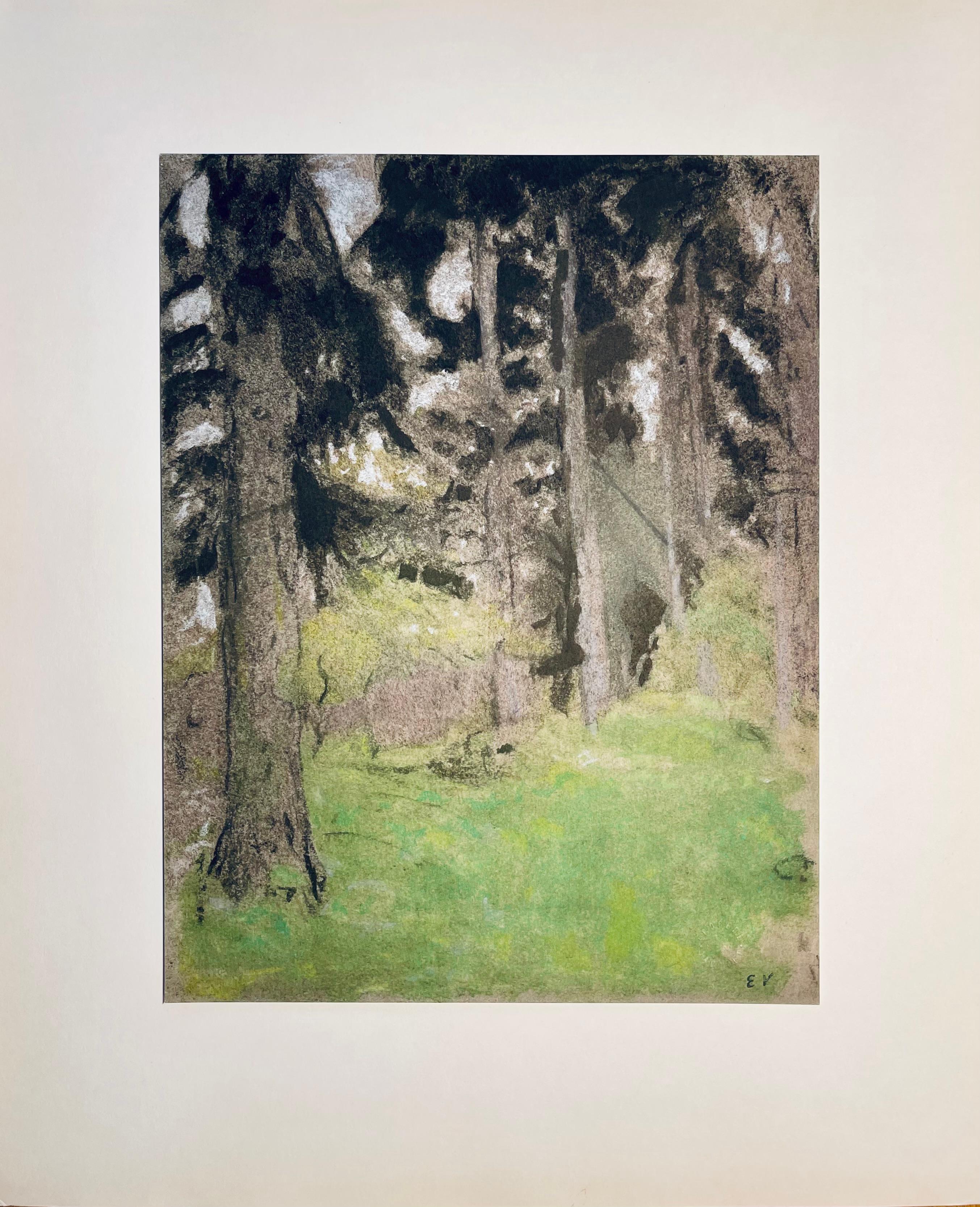 Litografía y estarcido sobre papel vélin montado sobre cartulina de museo, tal como se emitió. Sin firmar y sin numerar, tal como se publicó. Buen estado. Notas: Del folio, Vuillard, Douze Pastels Présentés et Commentés par Jacques Salomon, 1966.