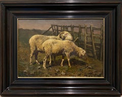 19th century painting of two sheep - countryside animal 