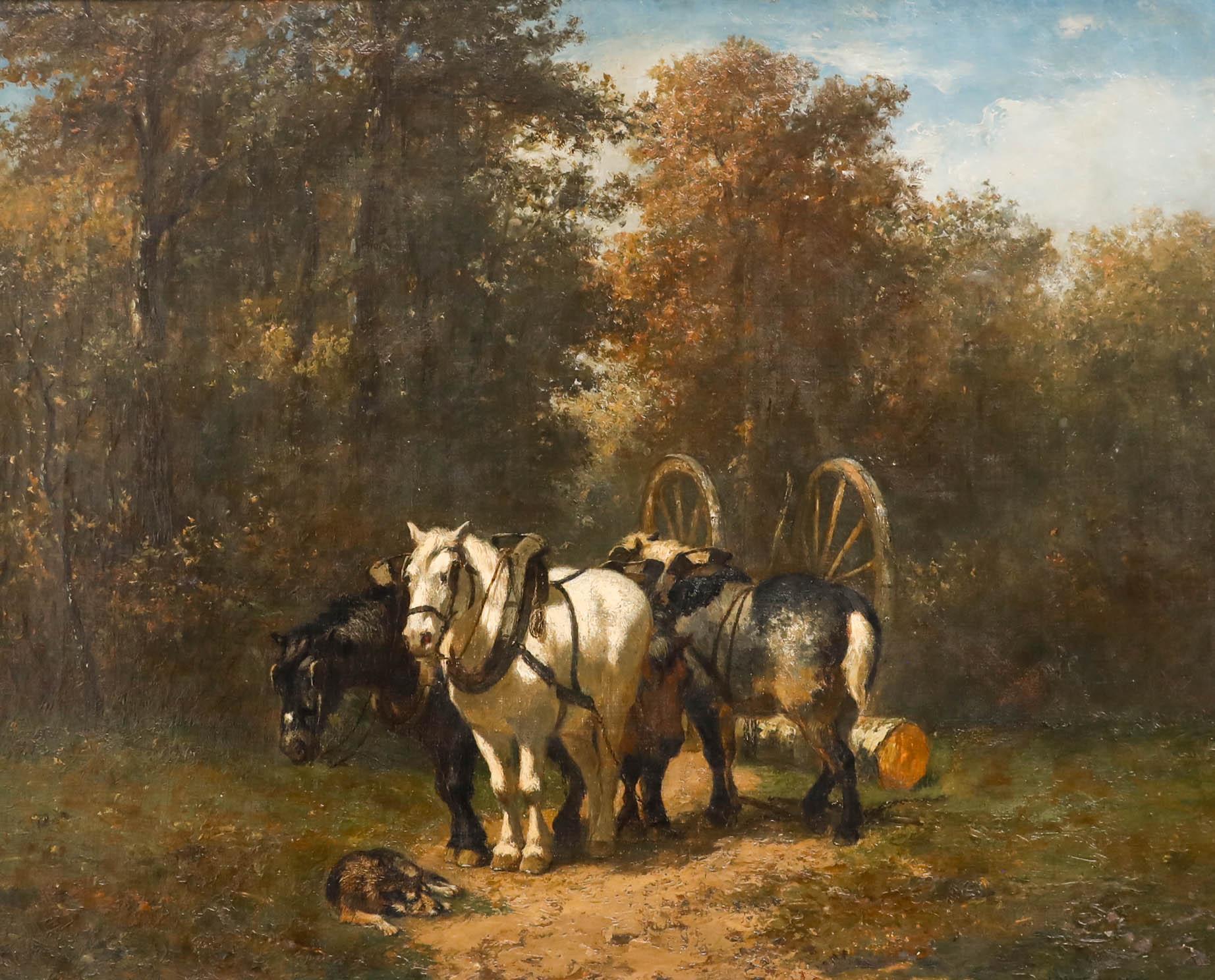 Edouard Woutermaertens (1819-1897) - Framed Oil, Felling the Trees For Sale 1