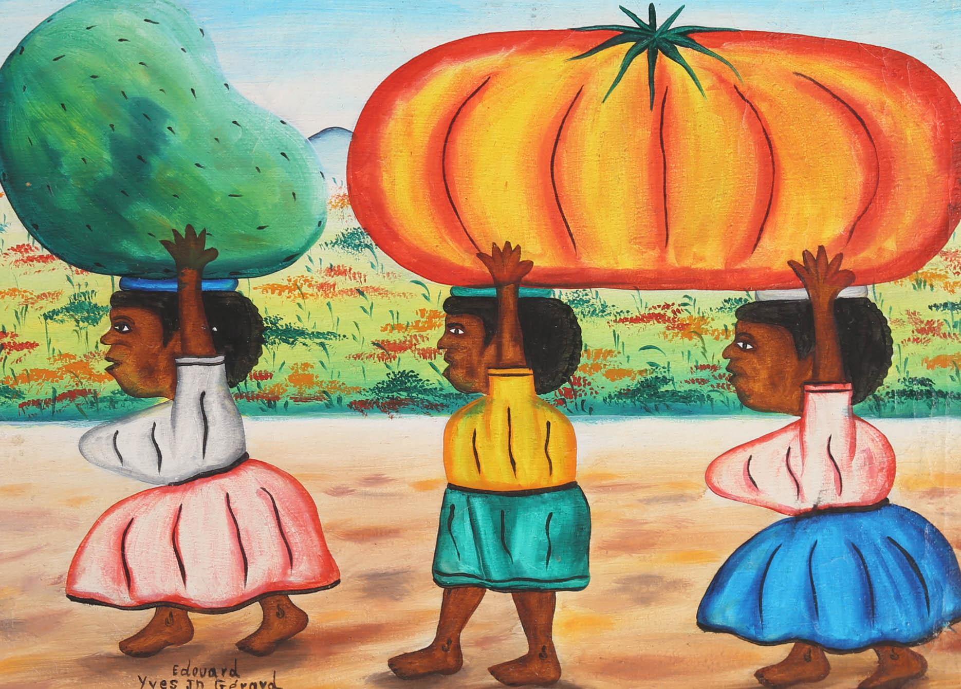 Acrylique, porteur de fruits d'Edouard Yves Gerard d'aprs Jacques-Richard Chery, 1982 - Painting de Edouard Yves Gerard Jacques-Richard Chery