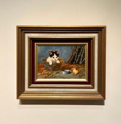 Kitten in Basket, Still Life Animal Painting